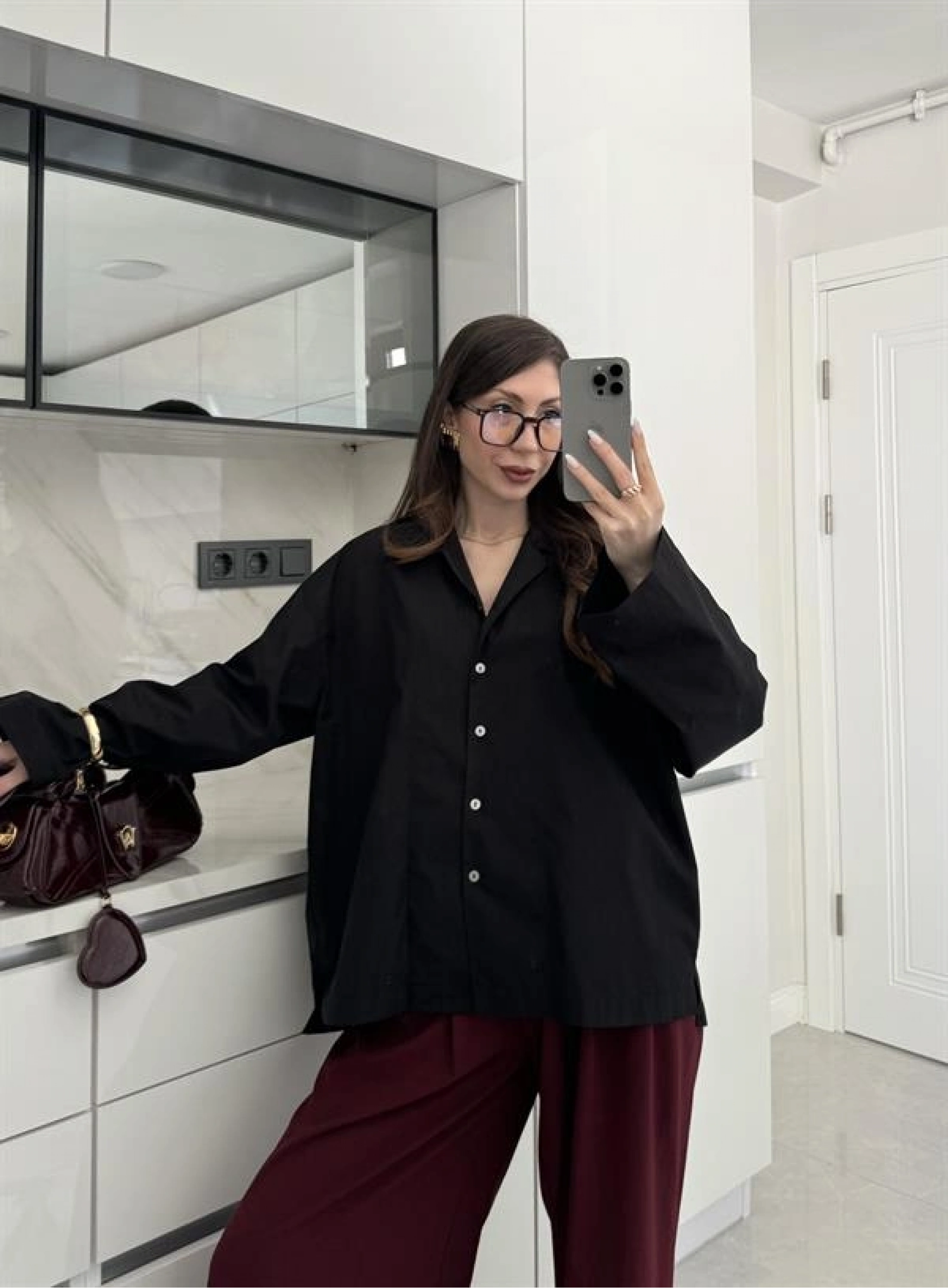 Meka Oversize Premium Siyah Gömlek