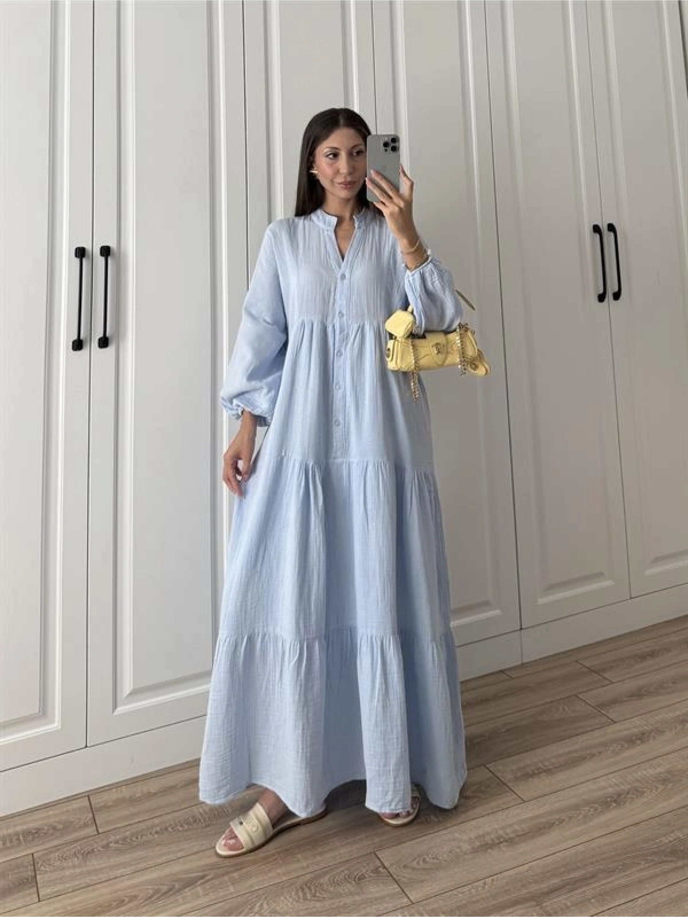 Müslin Kumaş Oversize Bebe Mavi Elbise