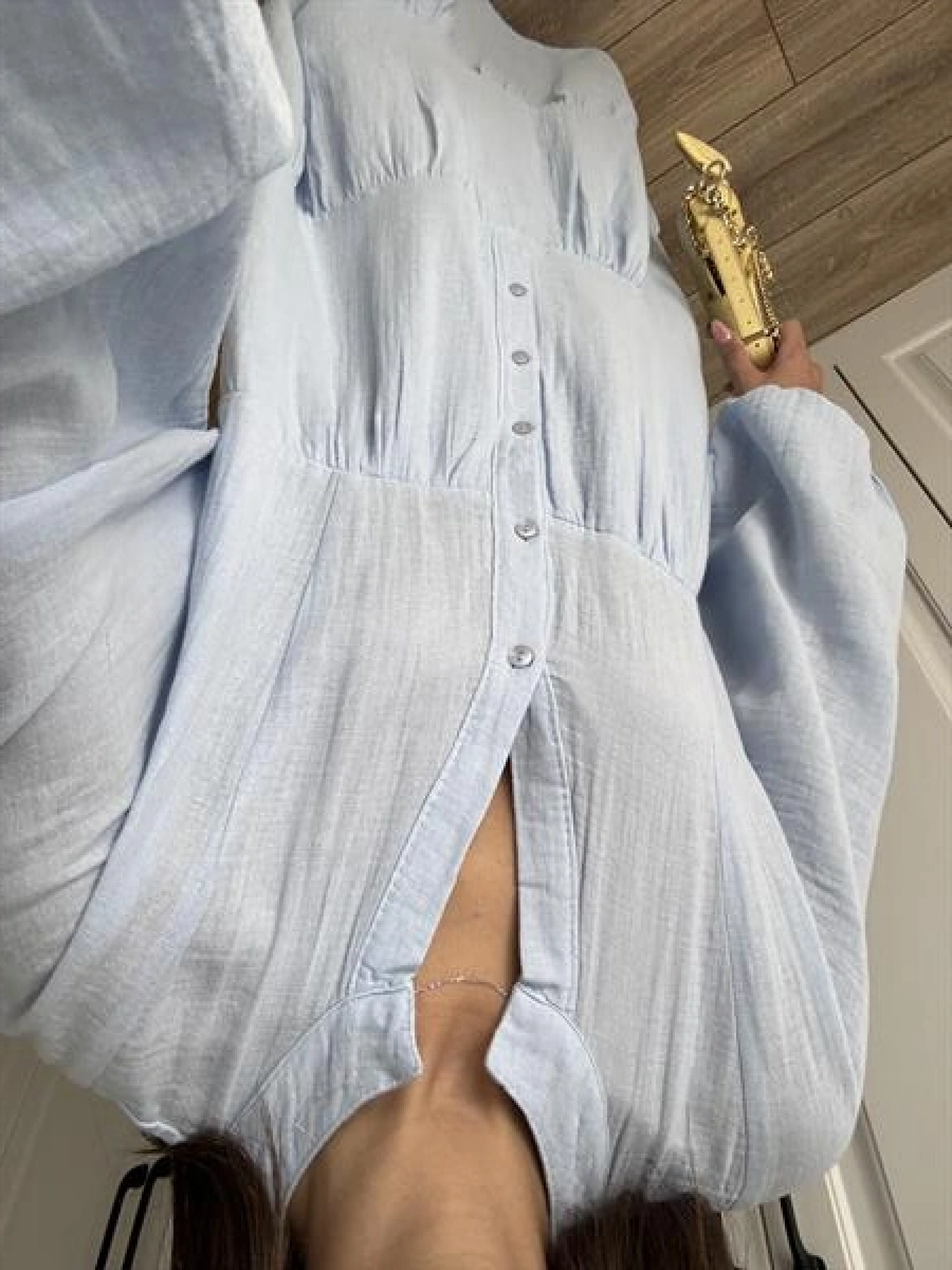 Müslin Kumaş Oversize Bebe Mavi Elbise