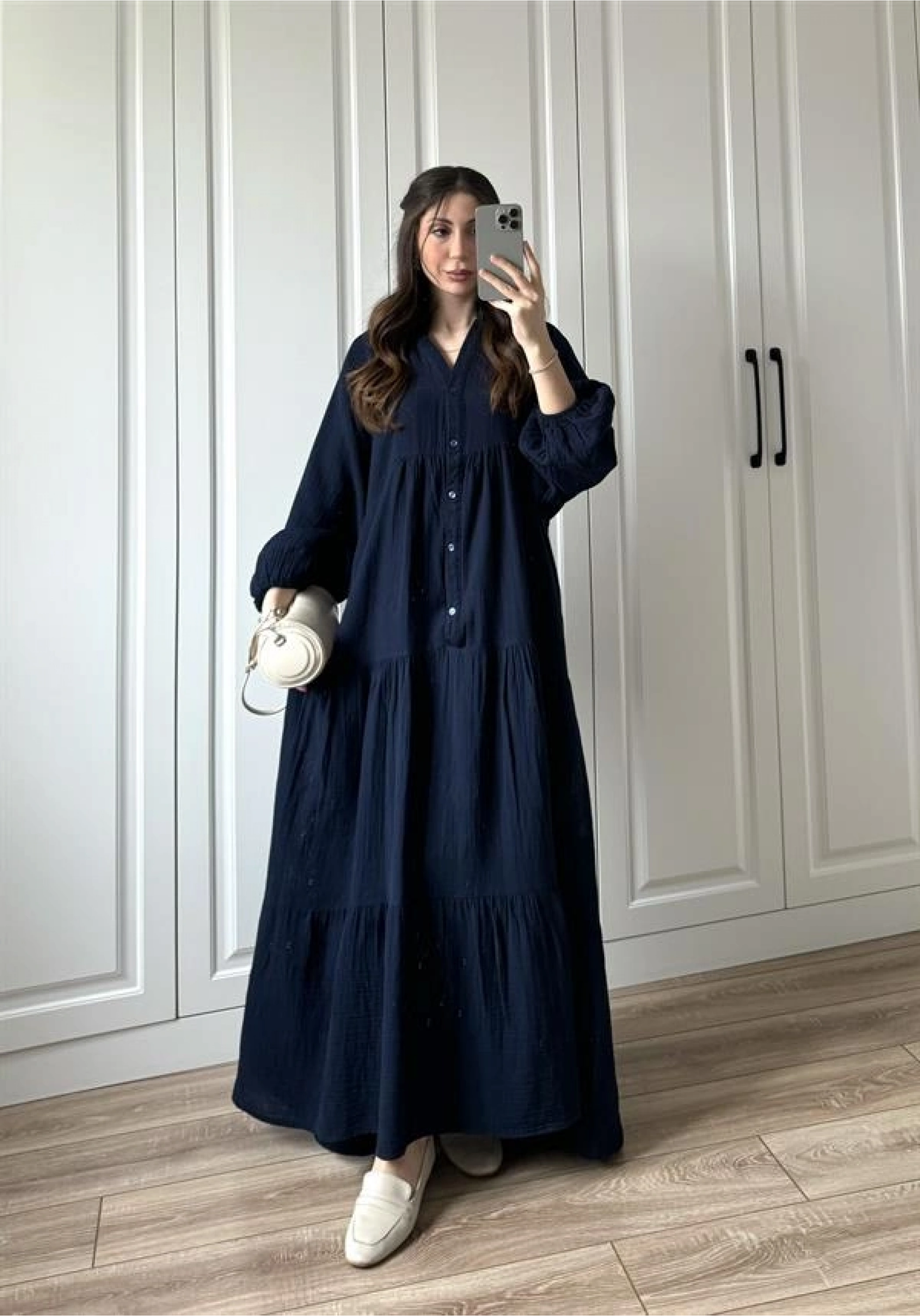 Müslin Kumaş Oversize Lacivert Elbise