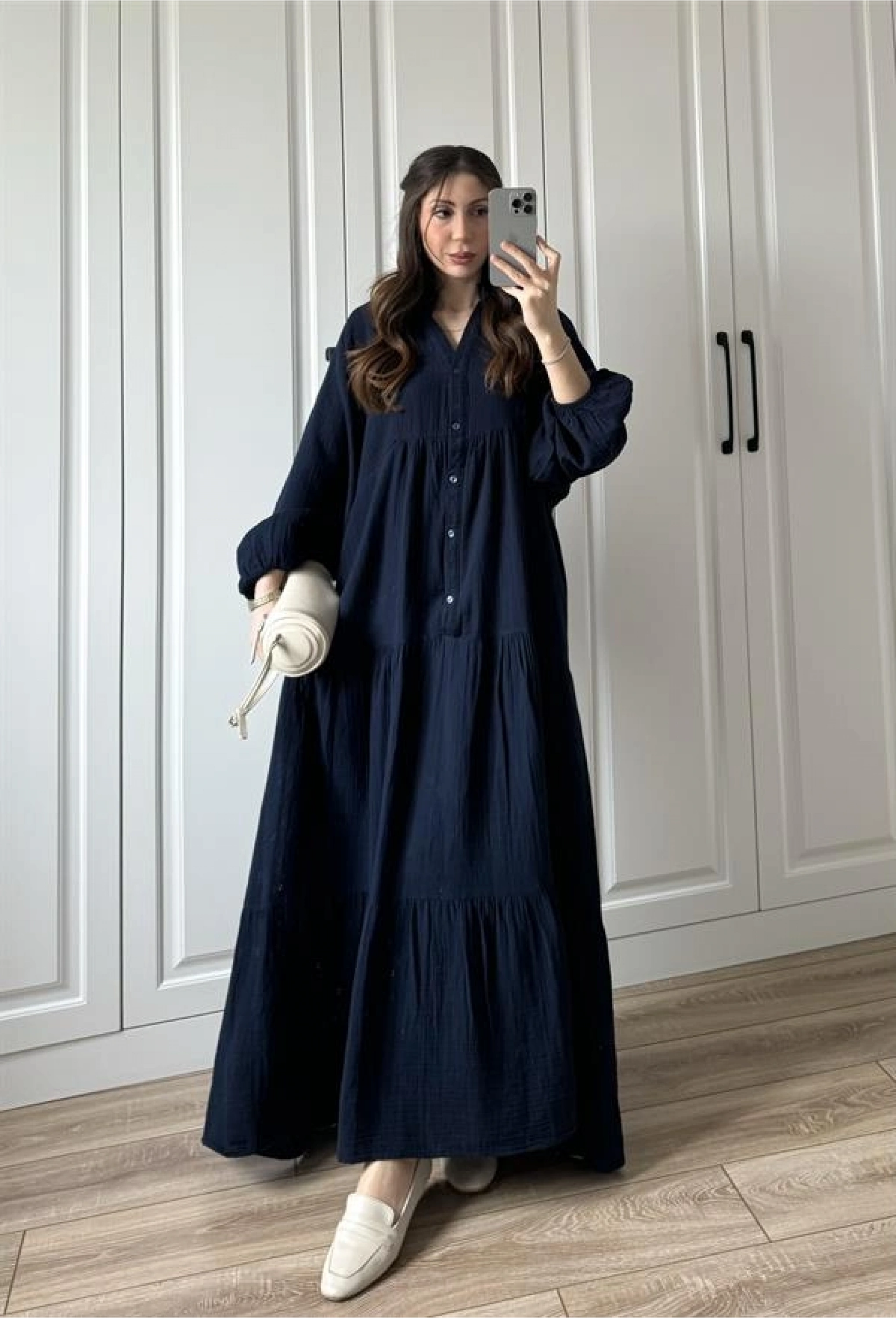 Müslin Kumaş Oversize Lacivert Elbise