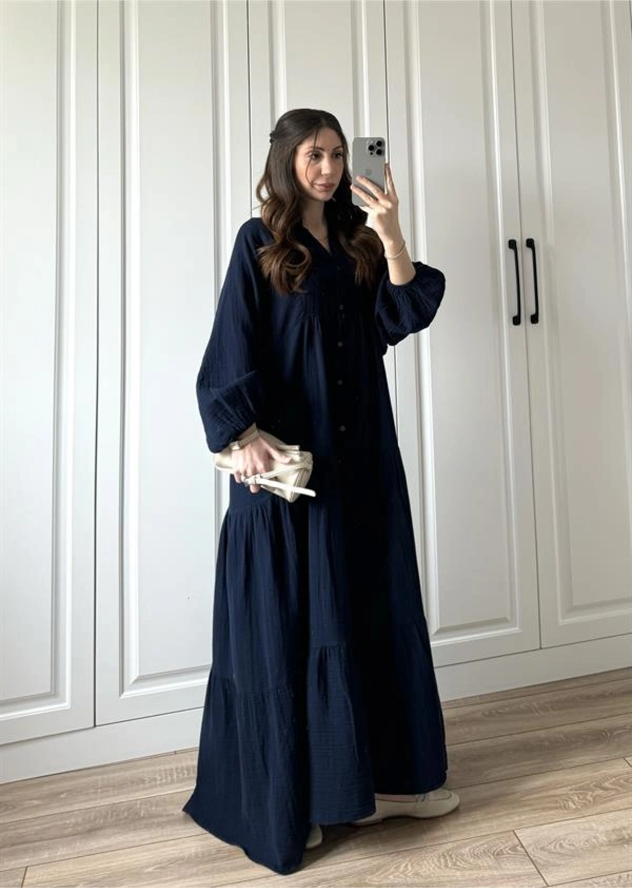 Müslin Kumaş Oversize Lacivert Elbise