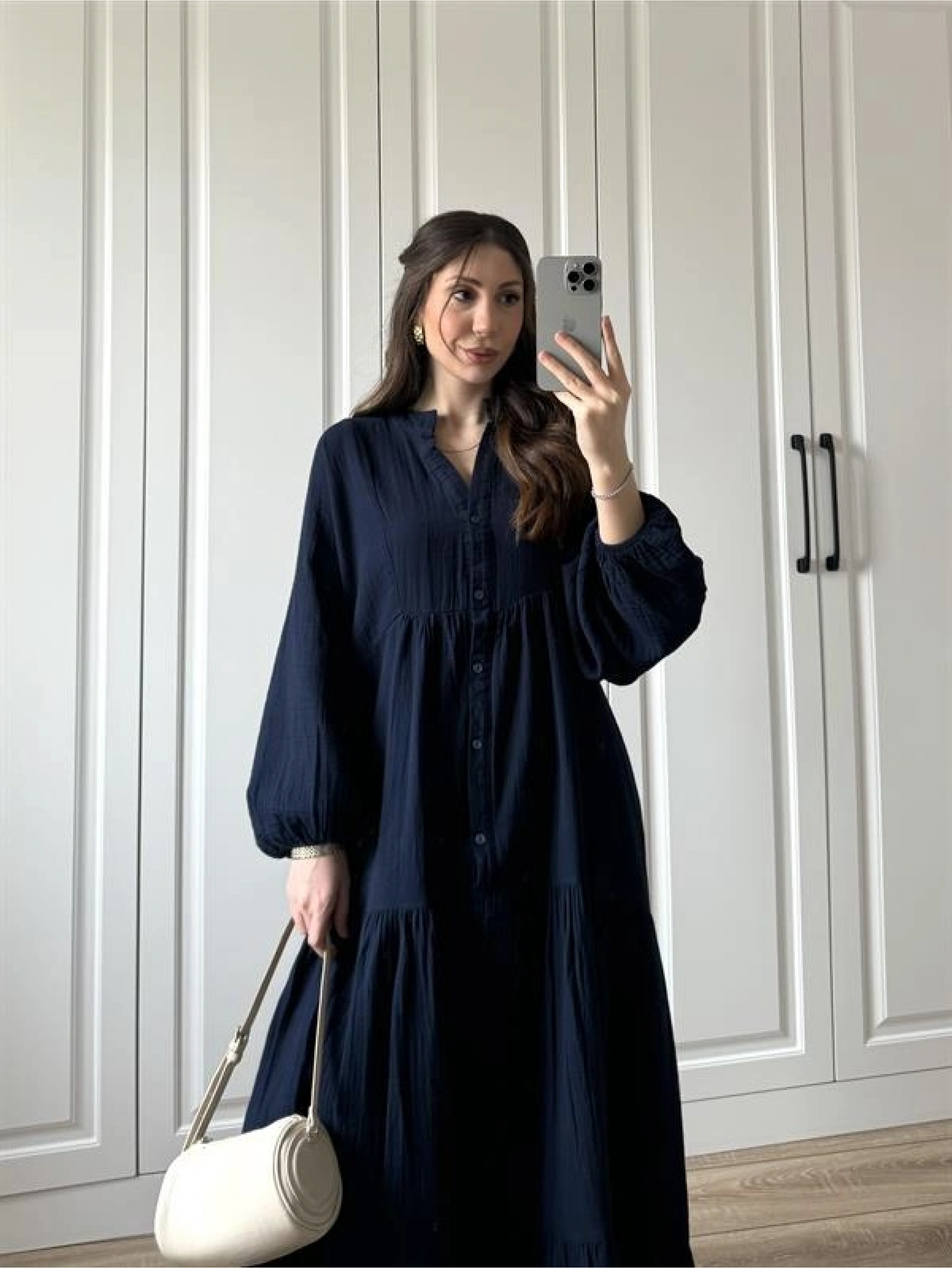 Müslin Kumaş Oversize Lacivert Elbise