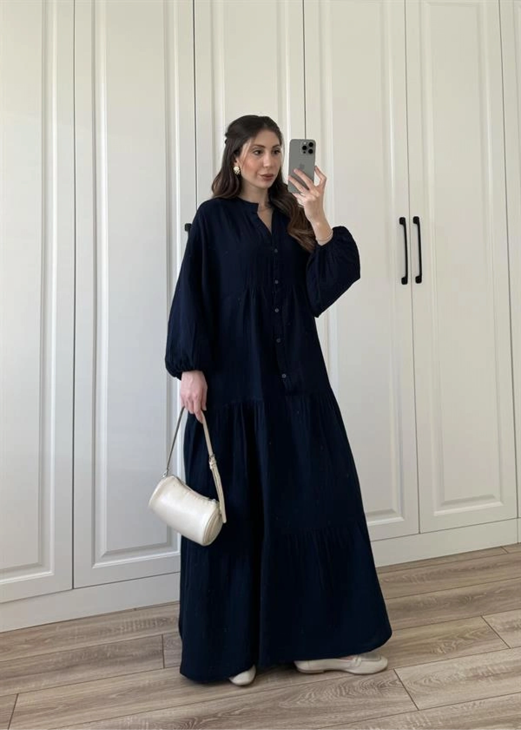 Müslin Kumaş Oversize Lacivert Elbise