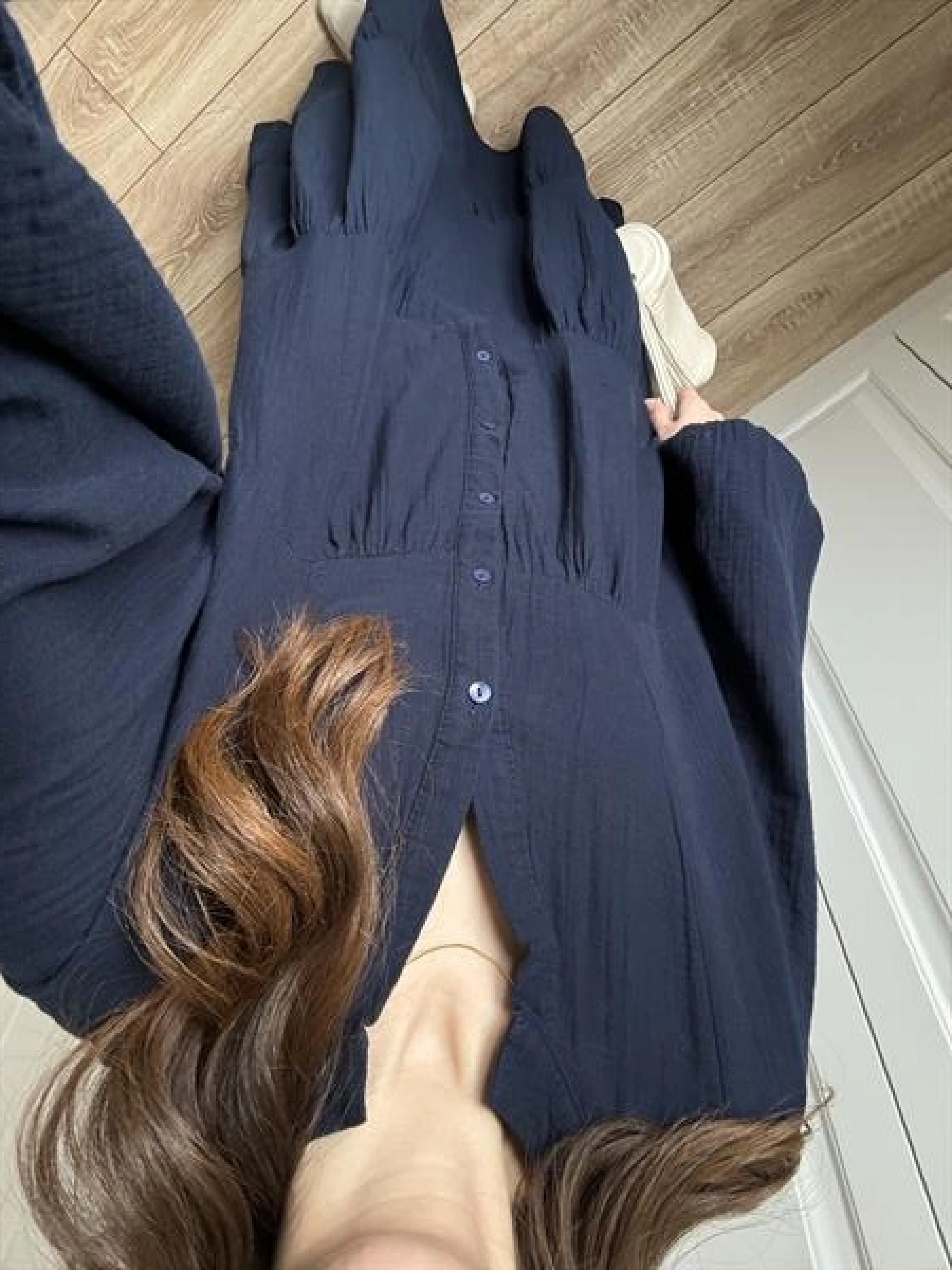 Müslin Kumaş Oversize Lacivert Elbise