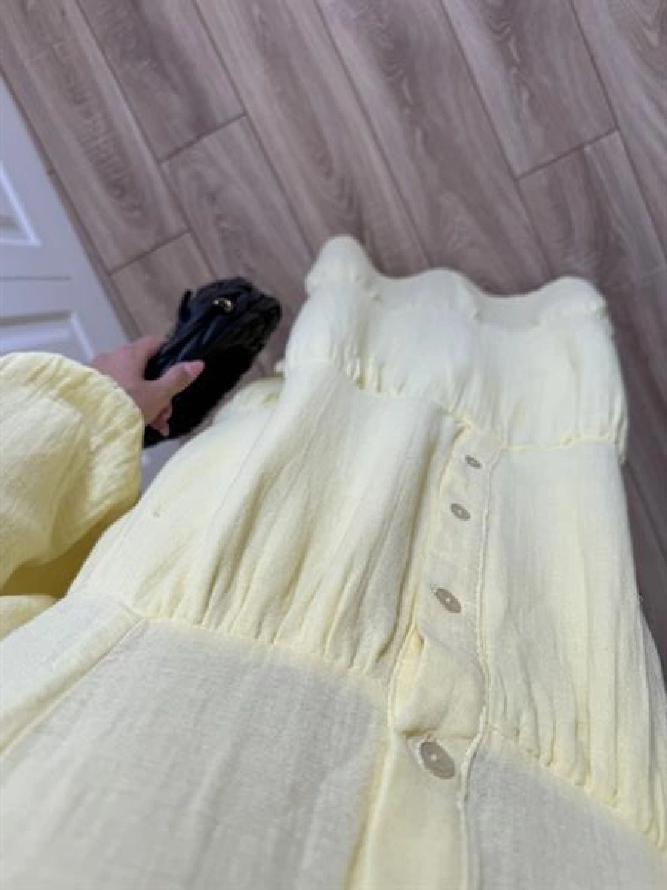 Müslin Kumaş Oversize Sarı Elbise