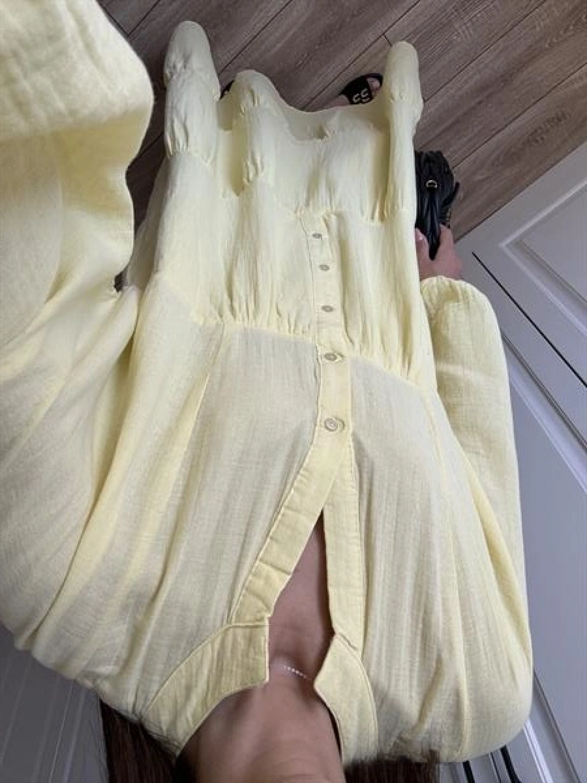 Müslin Kumaş Oversize Sarı Elbise