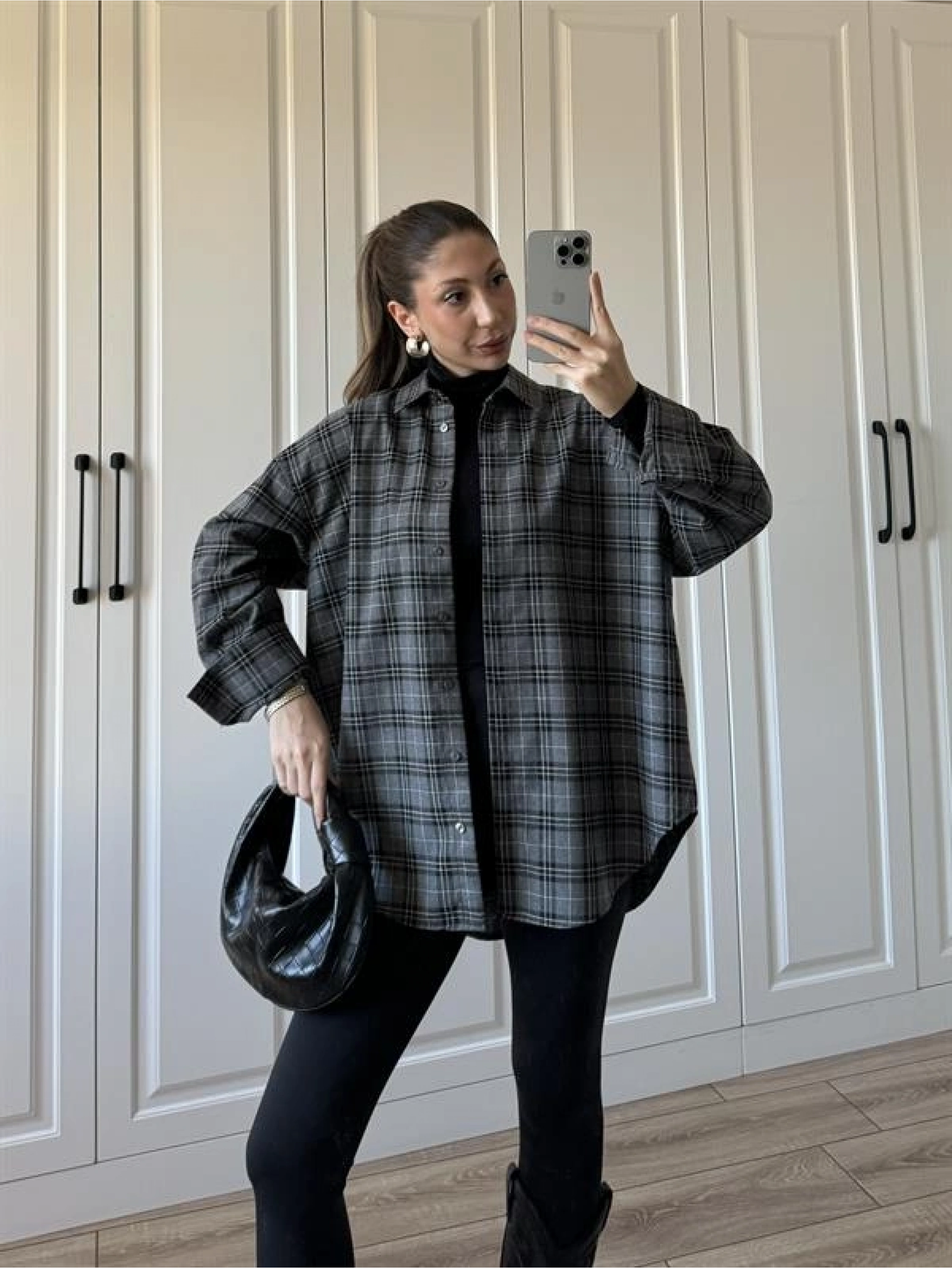 Noble Oversize Antrasit Ekose Gömlek