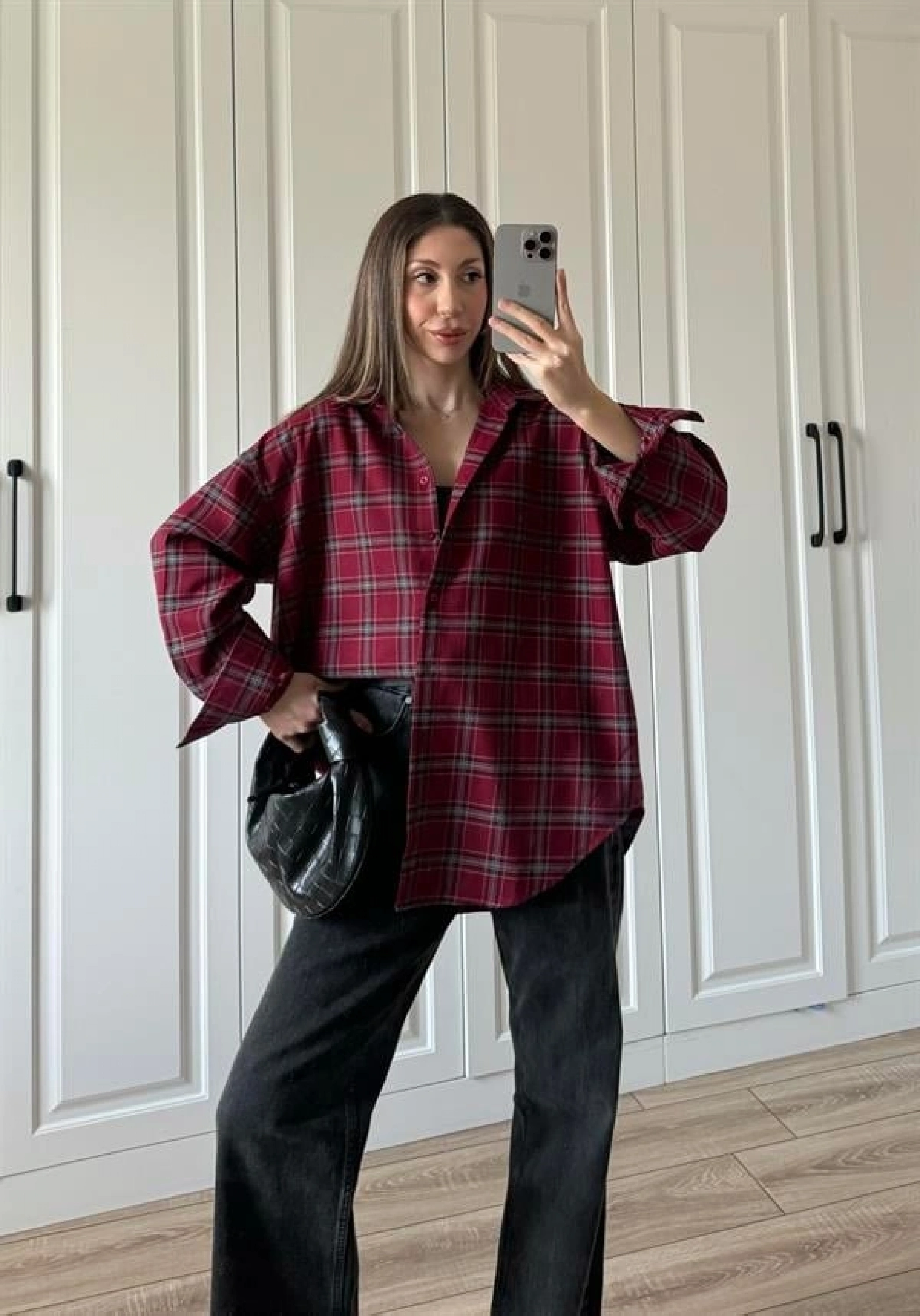 Noble Oversize Bordo Ekose Gömlek