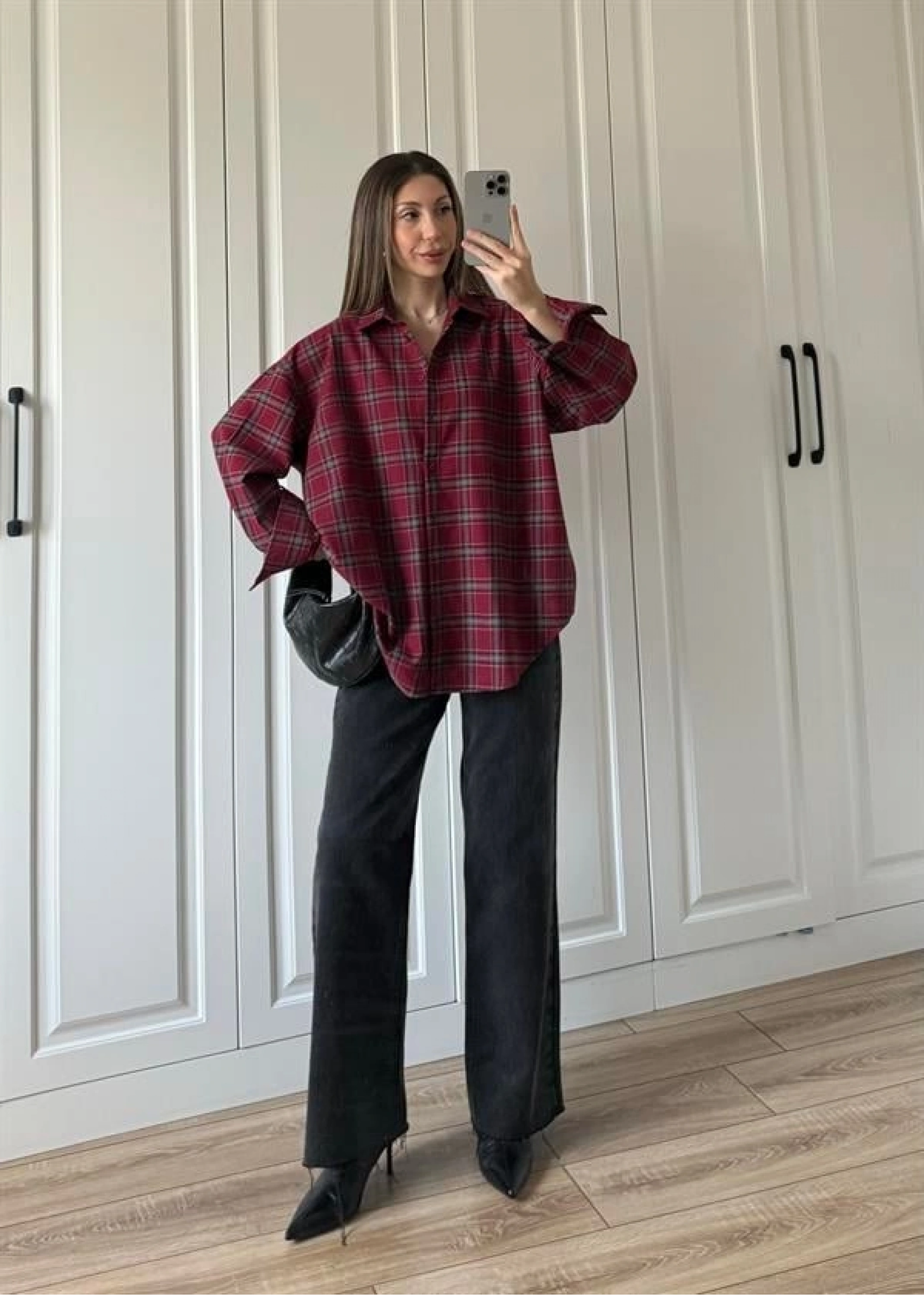 Noble Oversize Bordo Ekose Gömlek