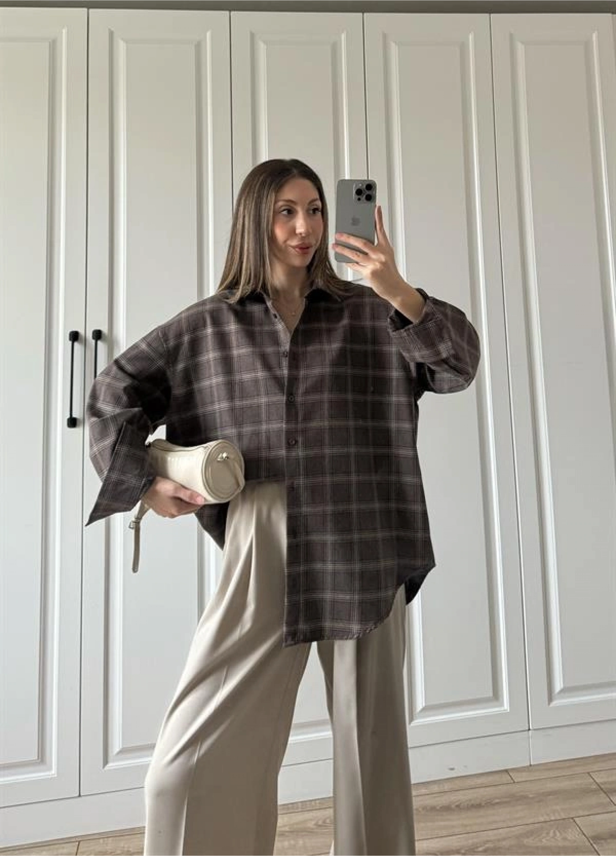 Noble Oversize Kahve Ekose Gömlek
