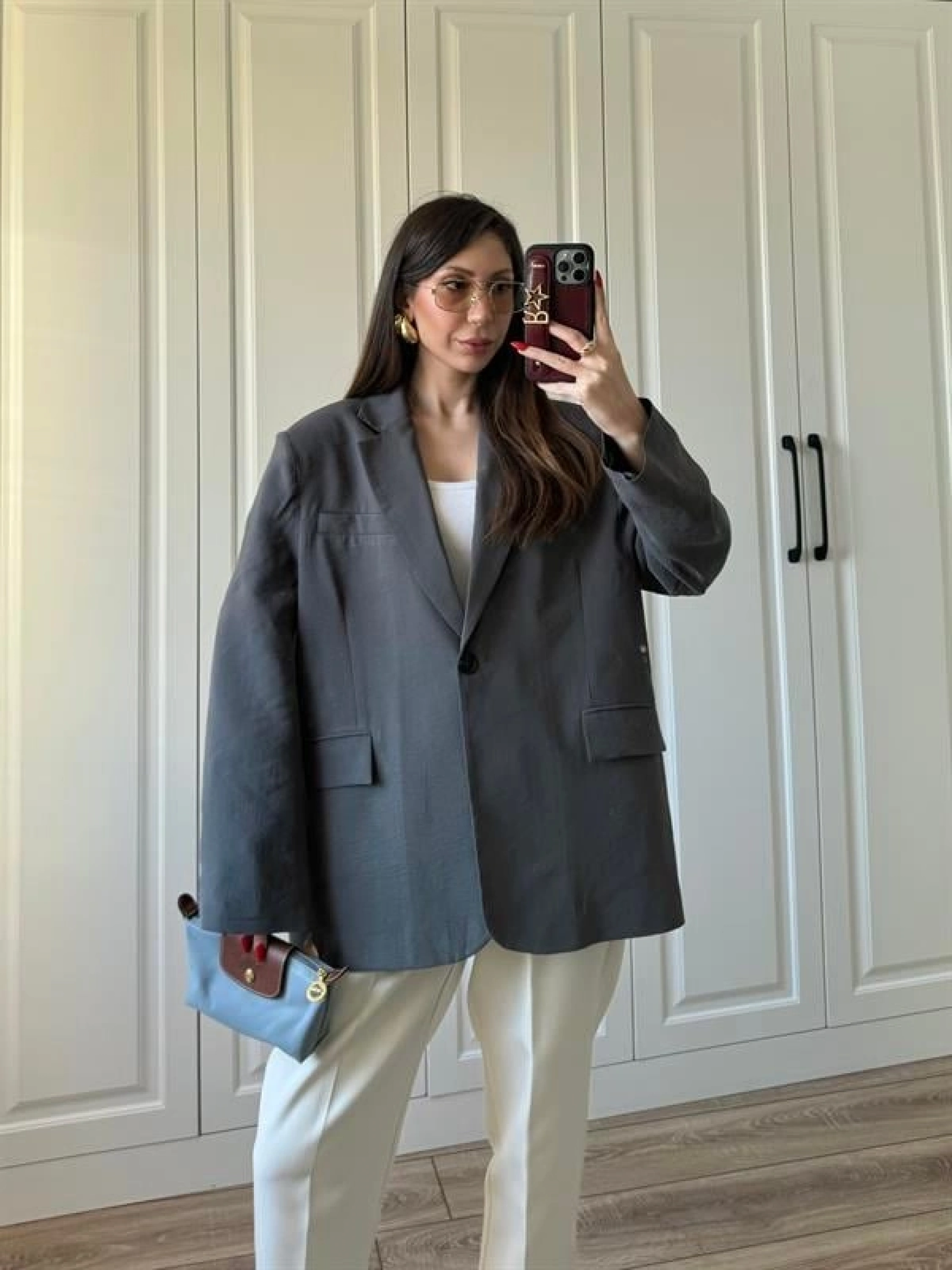 Oversize Antrasit Tensel Blazer Ceket