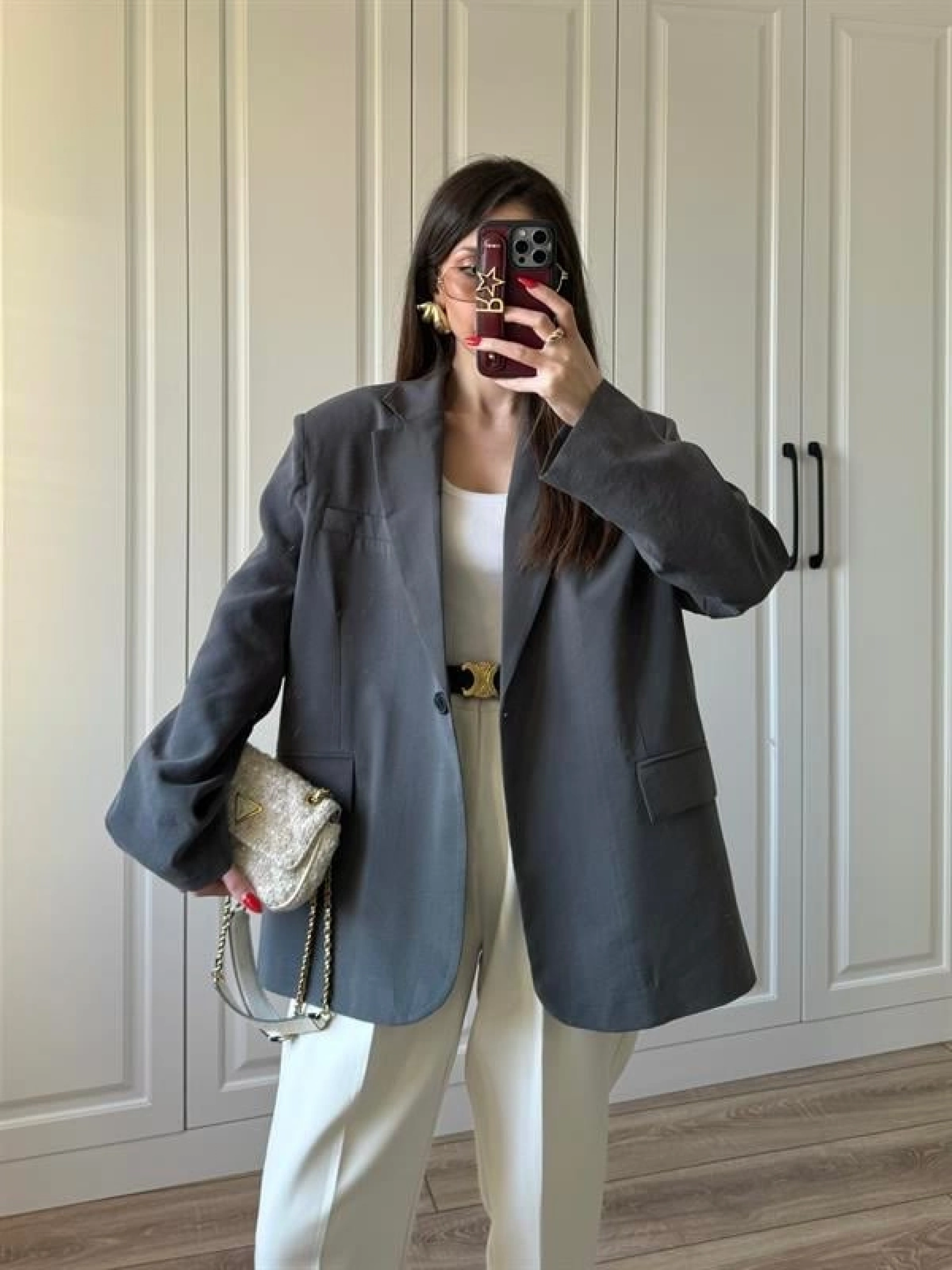 Oversize Antrasit Tensel Blazer Ceket