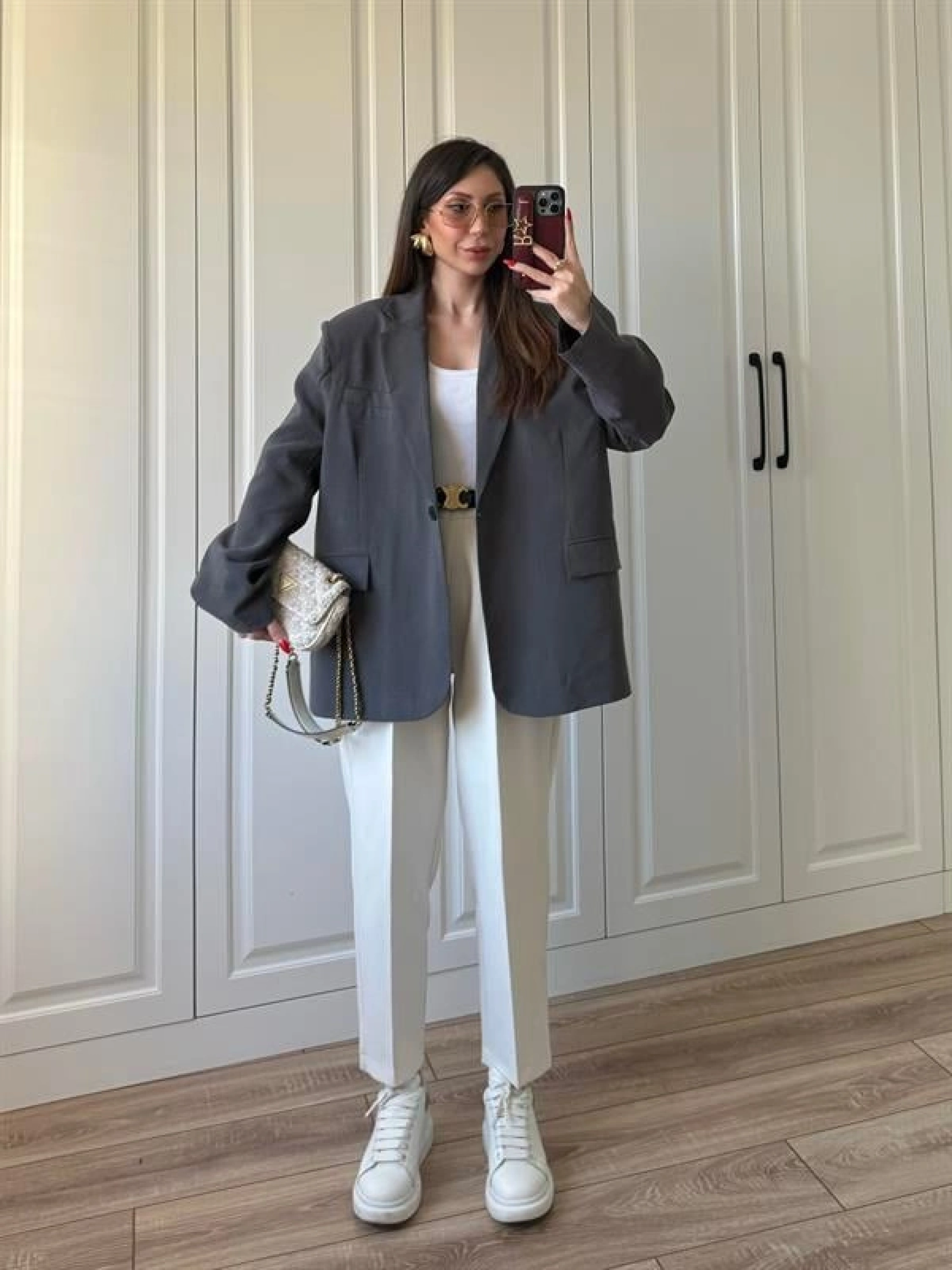 Oversize Antrasit Tensel Blazer Ceket