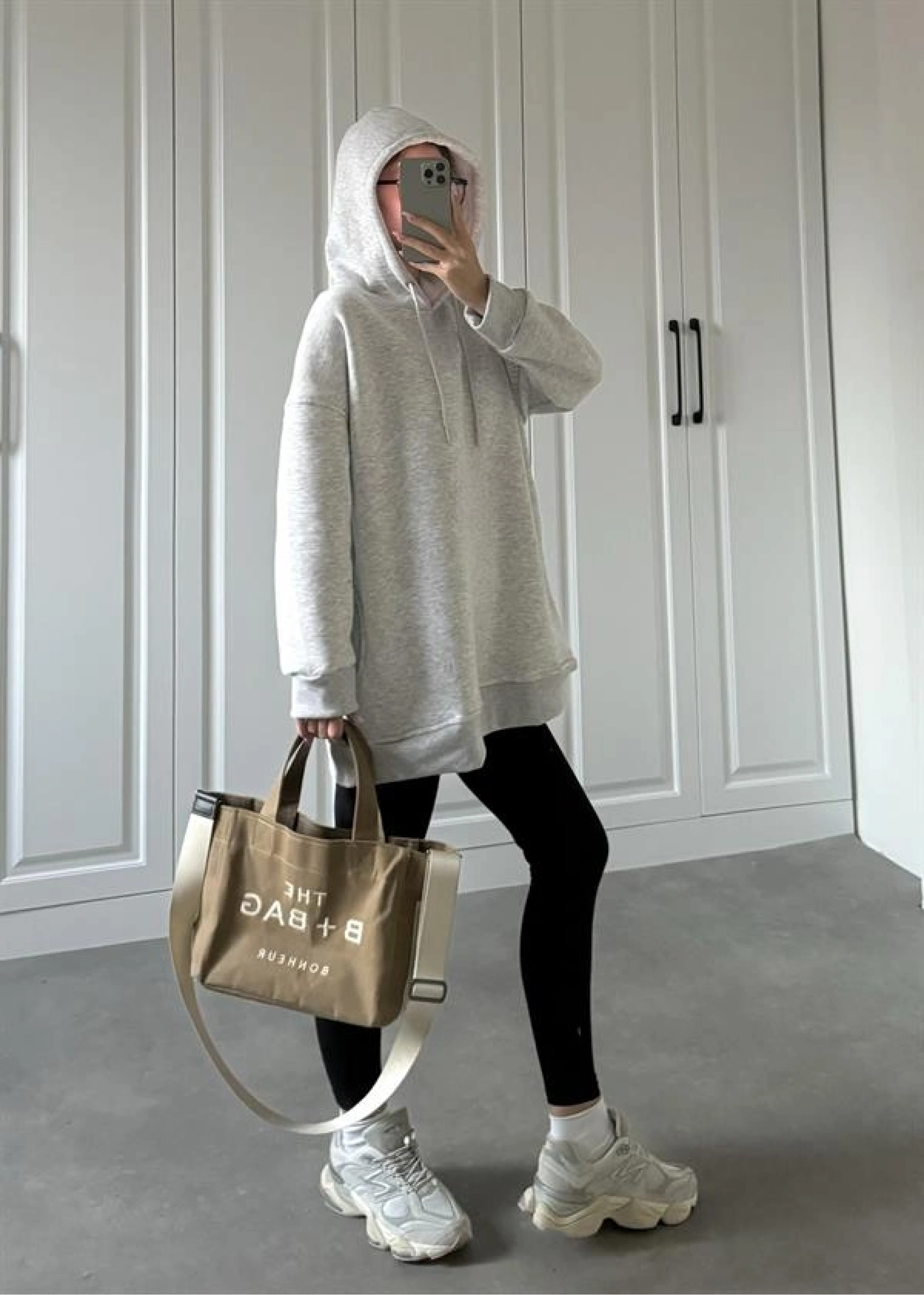 Oversize Üç İplik Şardonlu Gri Sweatshirt