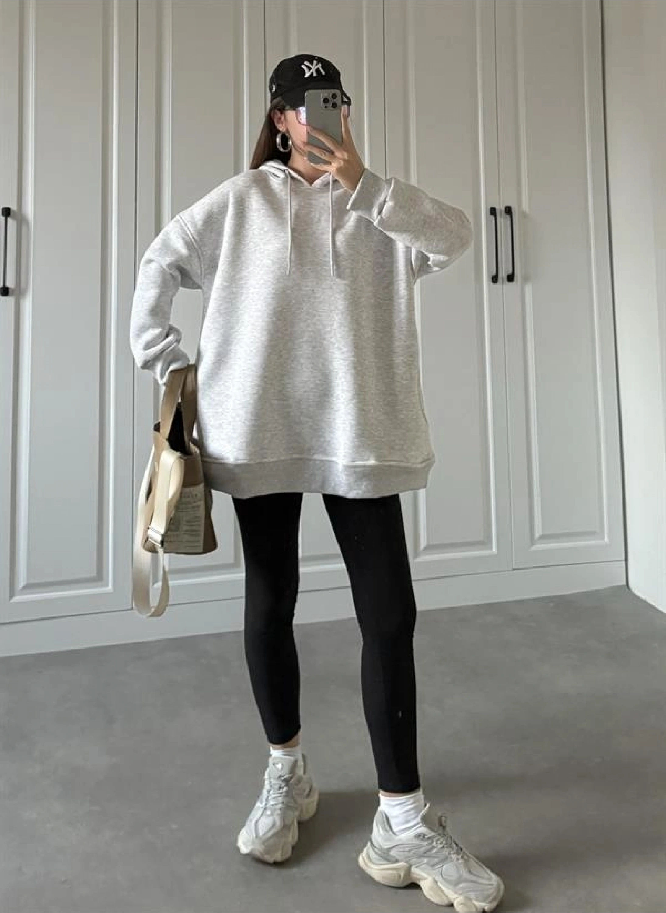 Oversize Üç İplik Şardonlu Gri Sweatshirt
