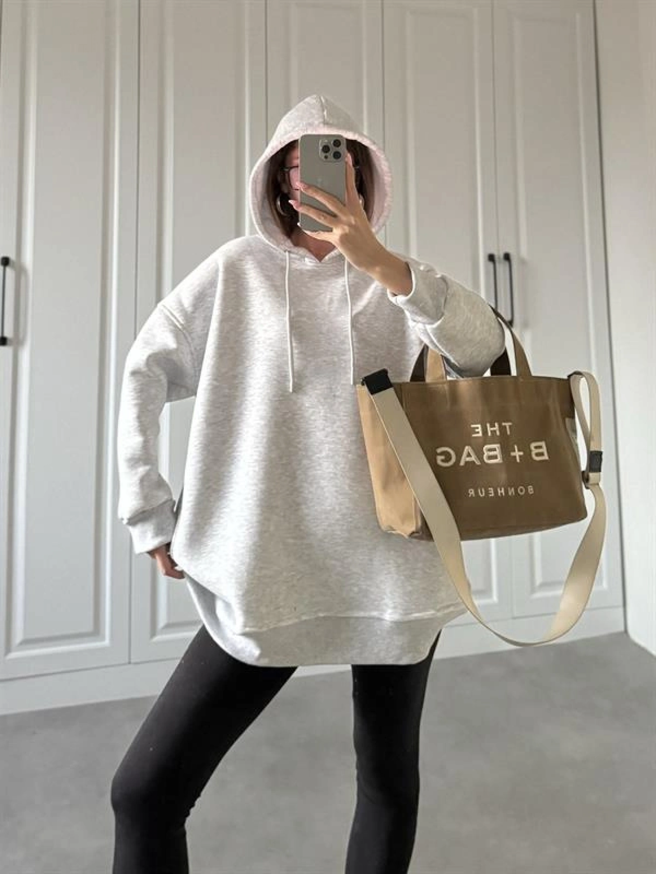 Oversize Üç İplik Şardonlu Gri Sweatshirt