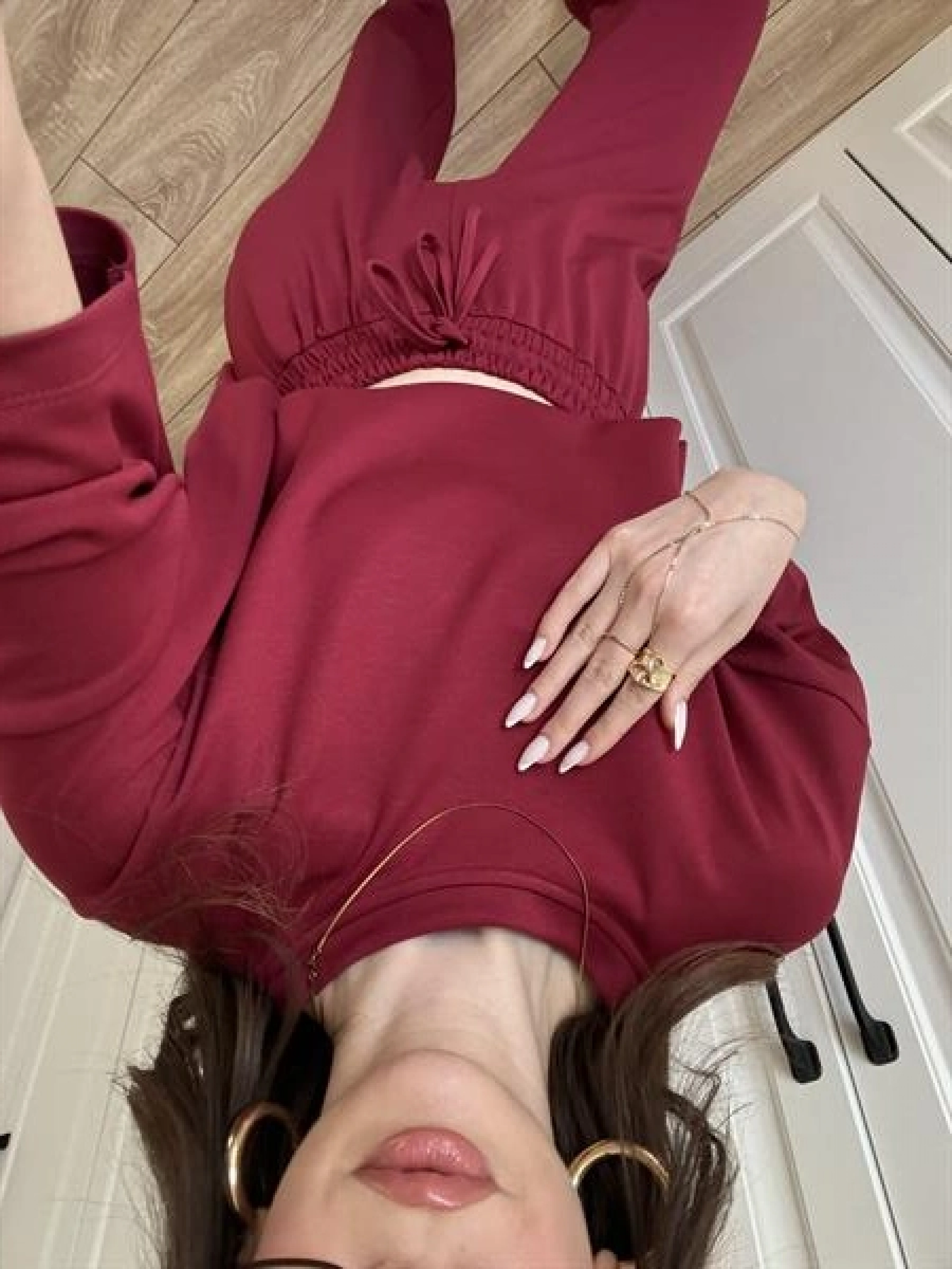 Oysh Moda Kumaş Bordo Basic Kısakollu Takım