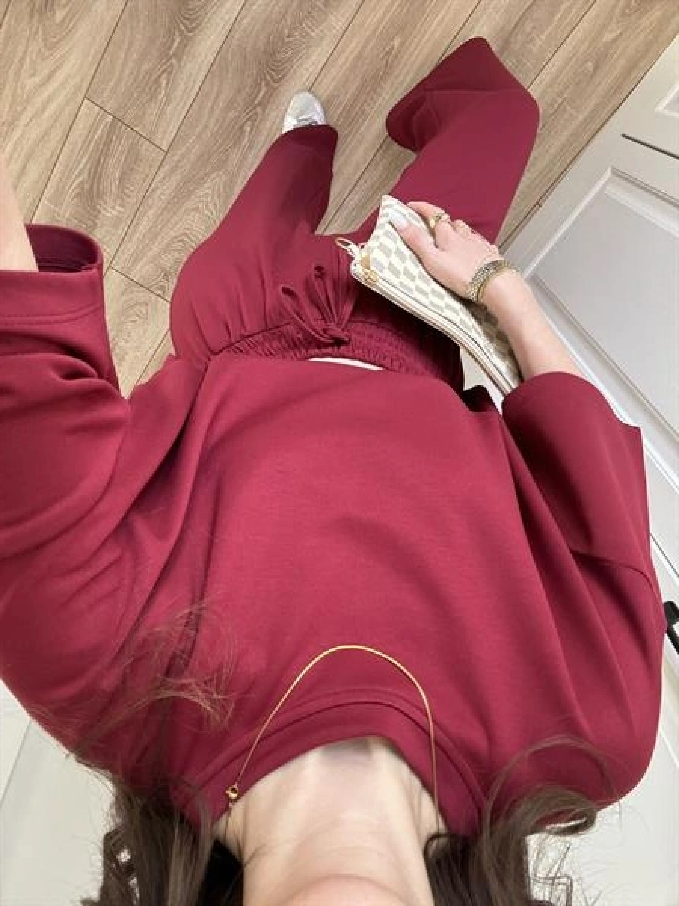 Oysh Moda Kumaş Bordo Basic Kısakollu Takım