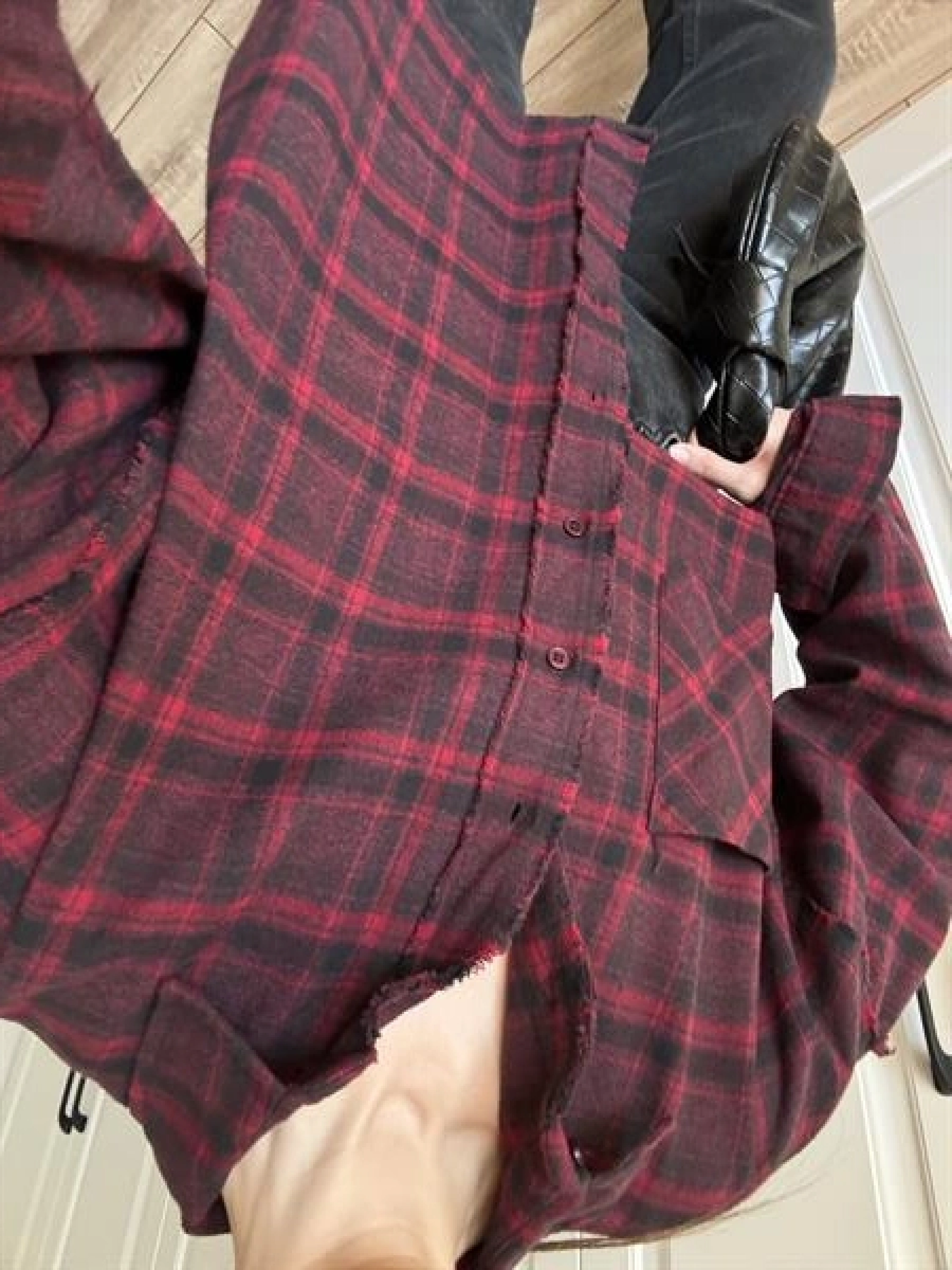 Pera Oversize Bordo Ekose Gömlek