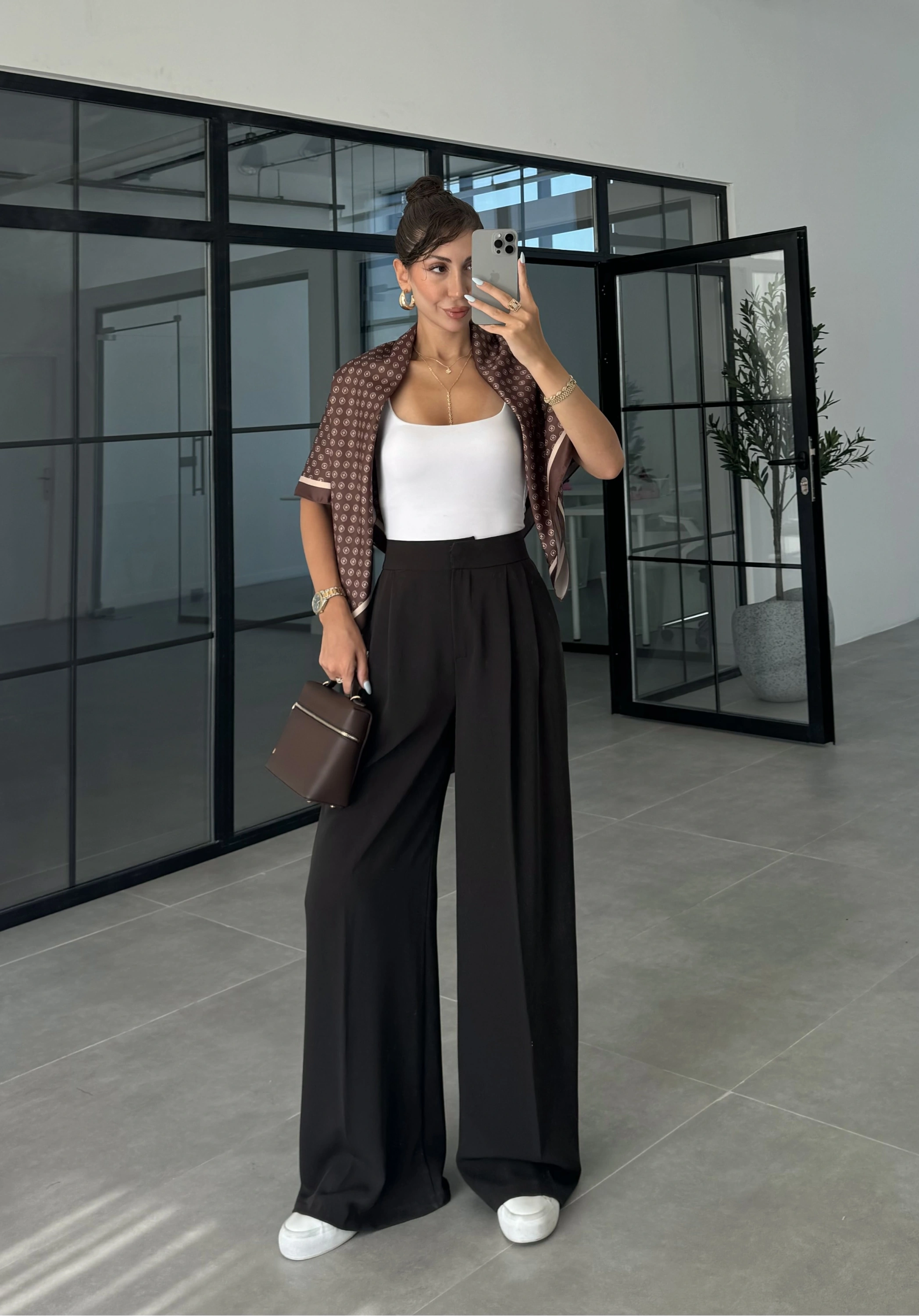 Pinterest Basic Palazzo Kumaş Kahve Pantolon