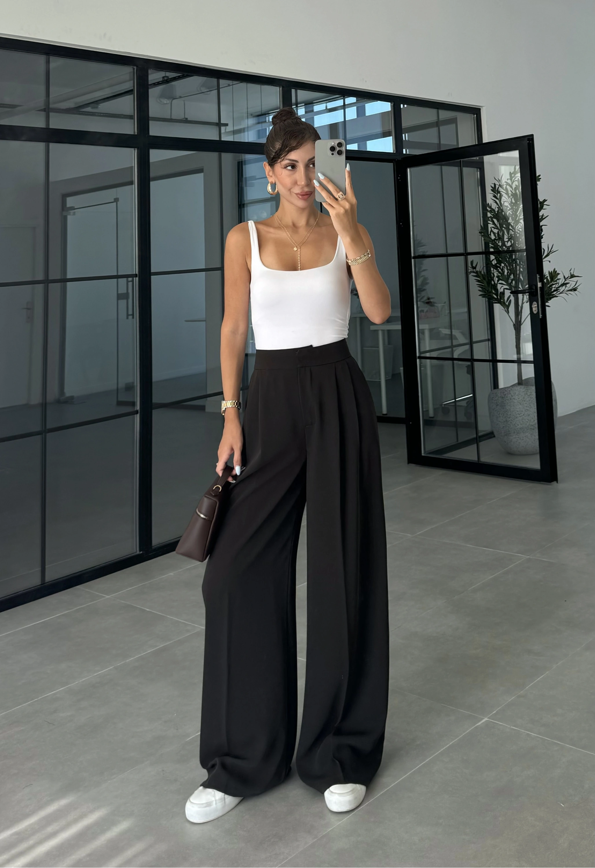 Pinterest Basic Palazzo Kumaş Kahve Pantolon