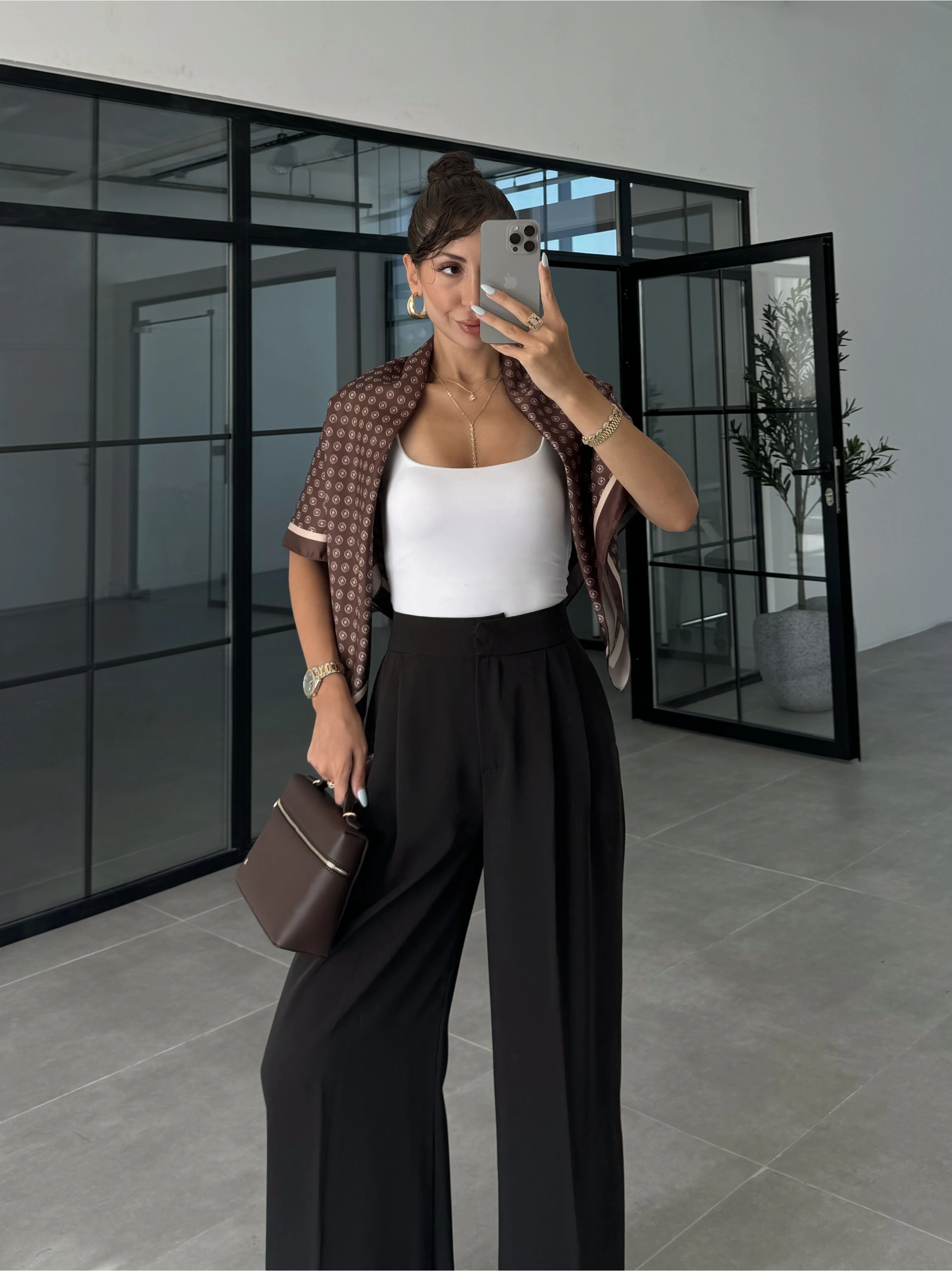 Pinterest Basic Palazzo Kumaş Kahve Pantolon