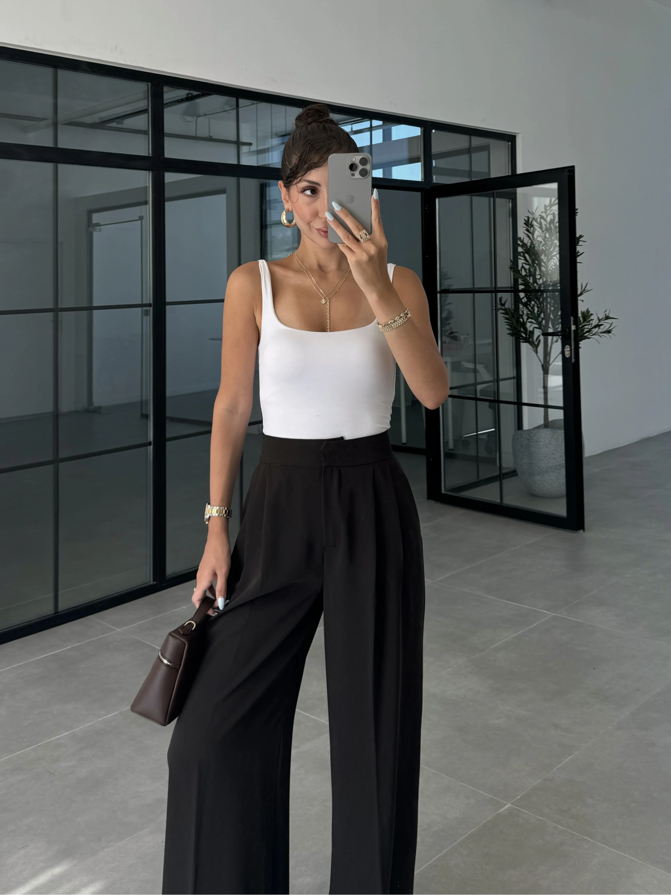 Pinterest Basic Palazzo Kumaş Kahve Pantolon
