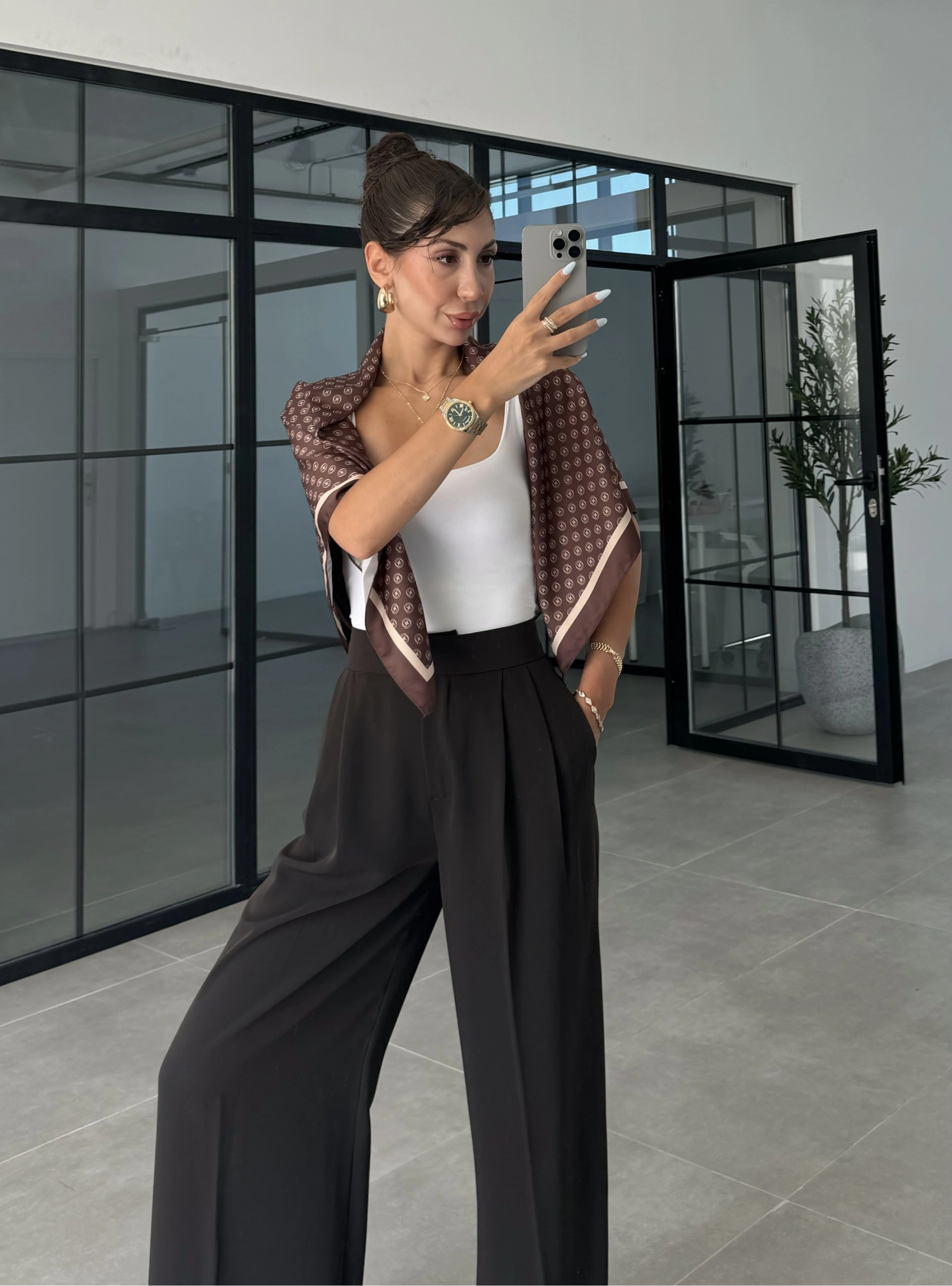 Pinterest Basic Palazzo Kumaş Kahve Pantolon