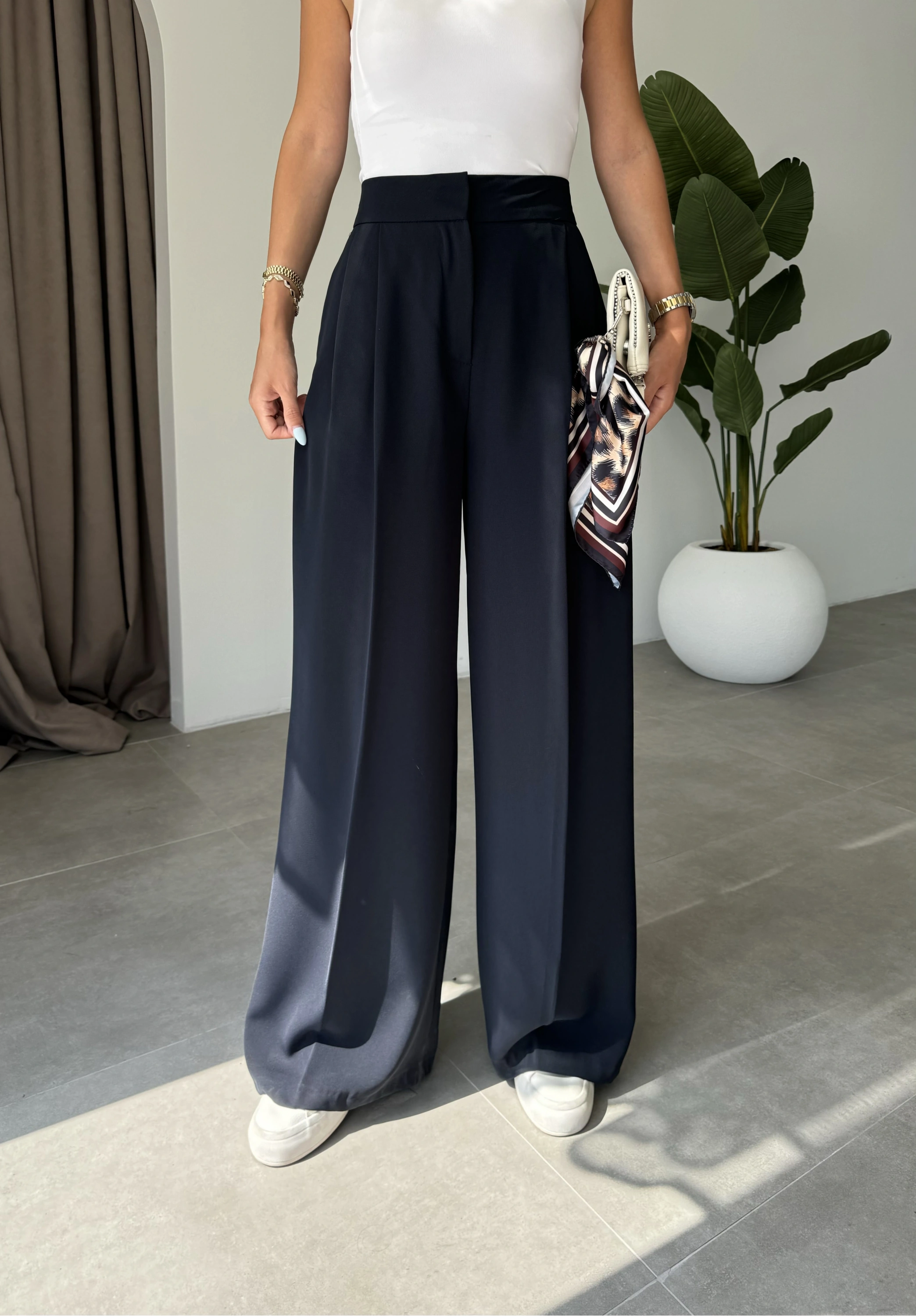 Pinterest Basic Palazzo Kumaş Lacivert Pantolon