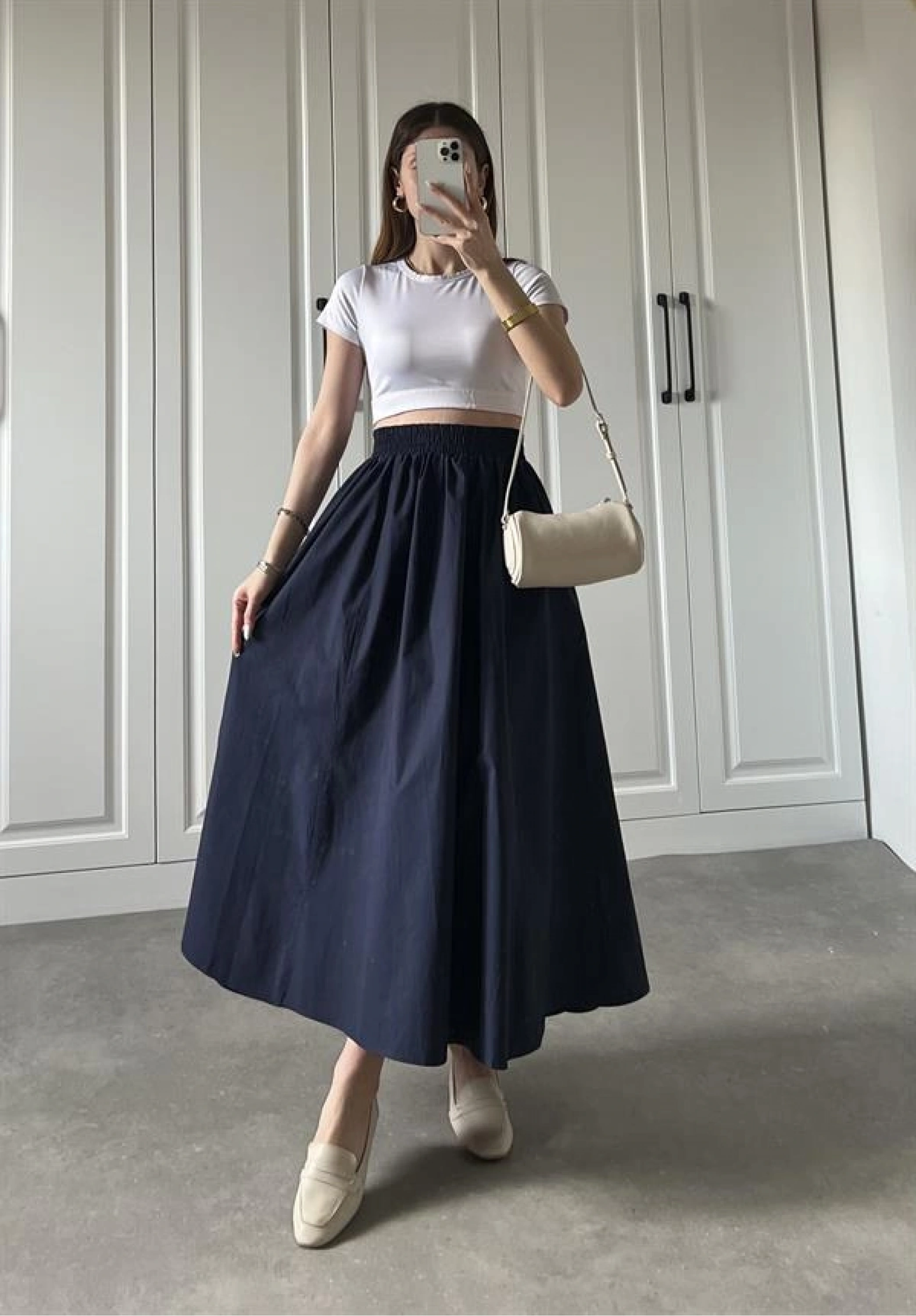 Poplin Kumaş Premium Lacivert Etek