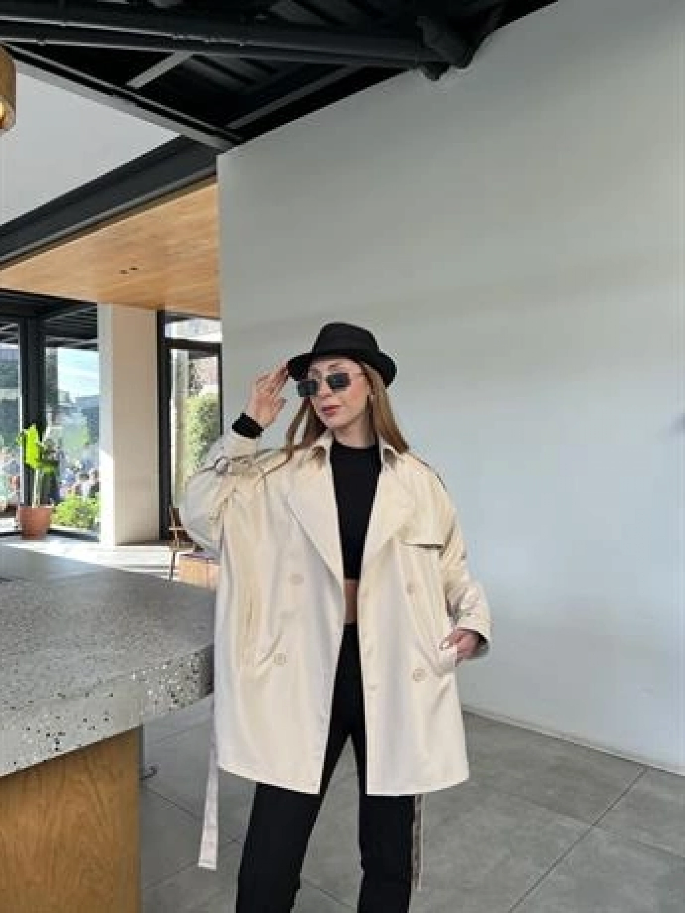 Premium Astarlı Taş Oversize Trenç