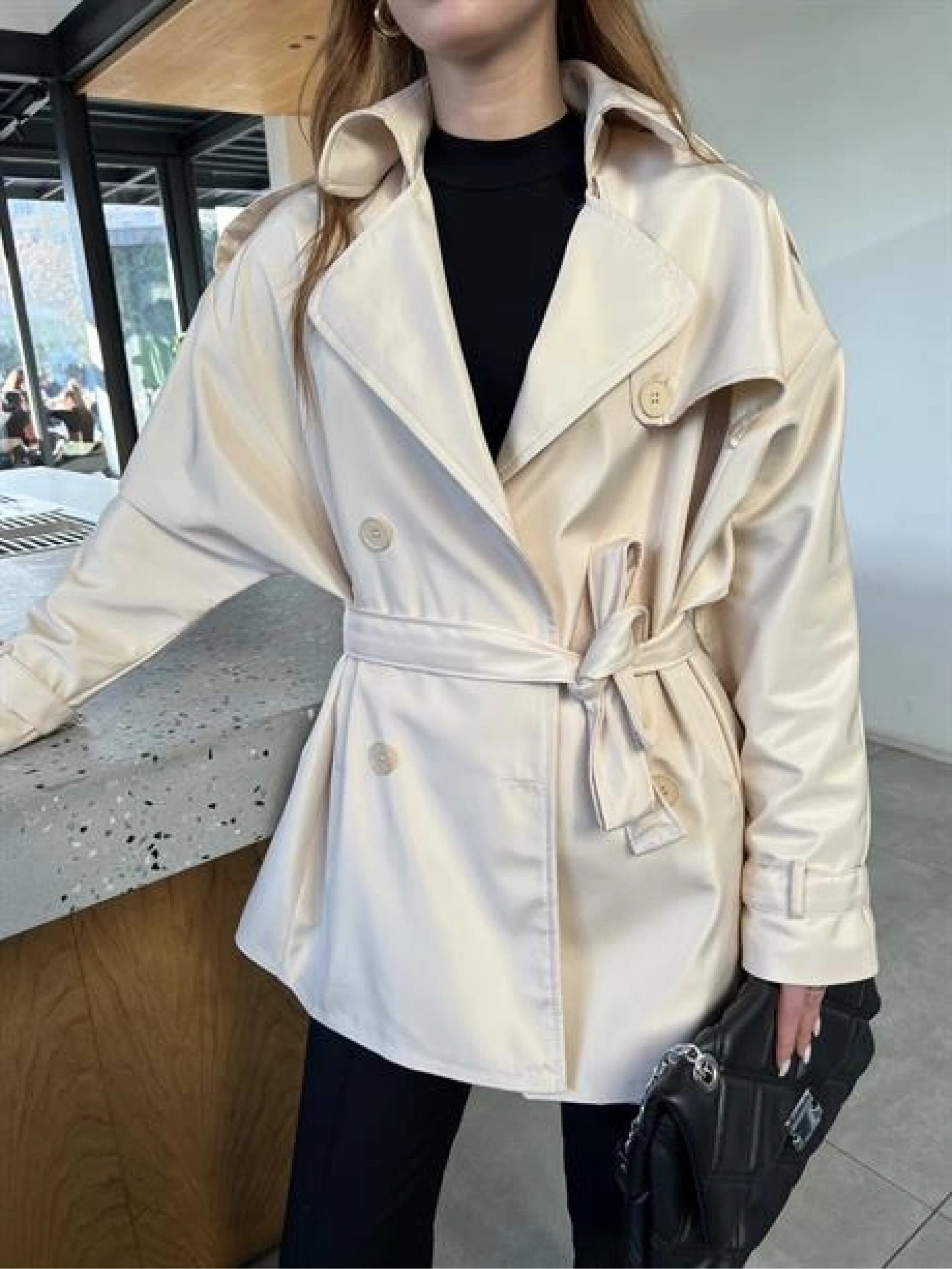 Premium Astarlı Taş Oversize Trenç