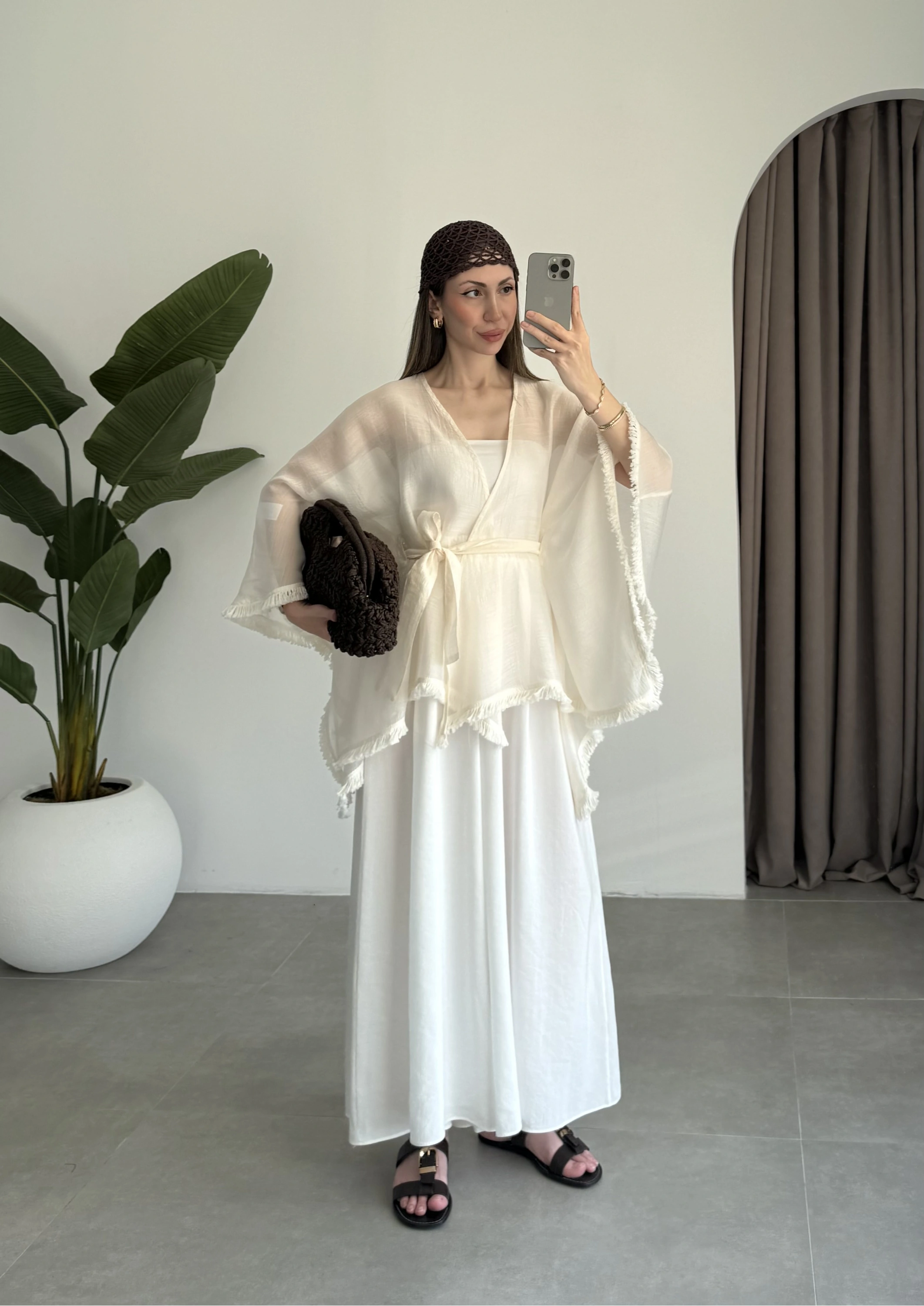 Püsküllü Kuşaklı Taş Kimono