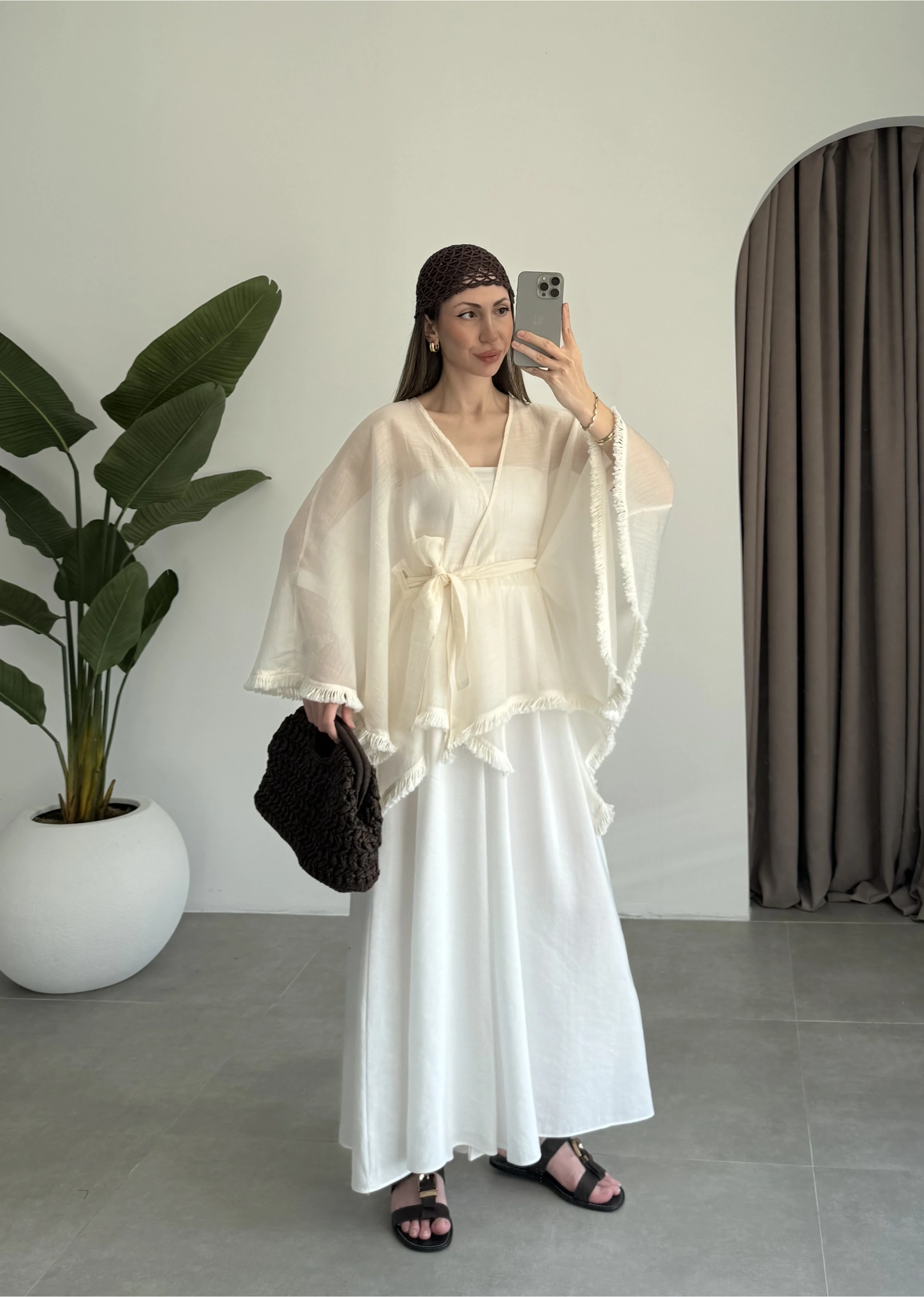 Püsküllü Kuşaklı Taş Kimono