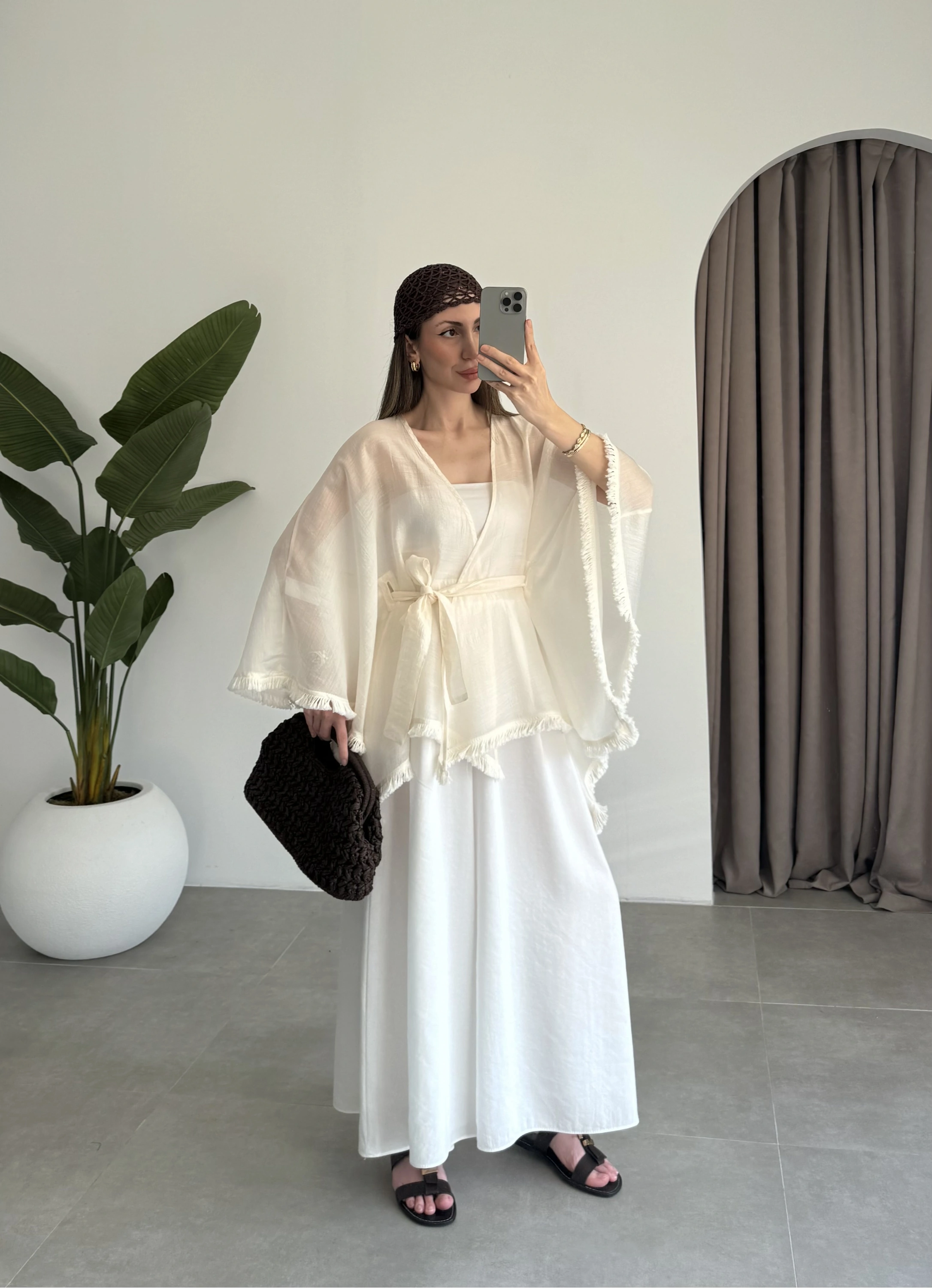 Püsküllü Kuşaklı Taş Kimono