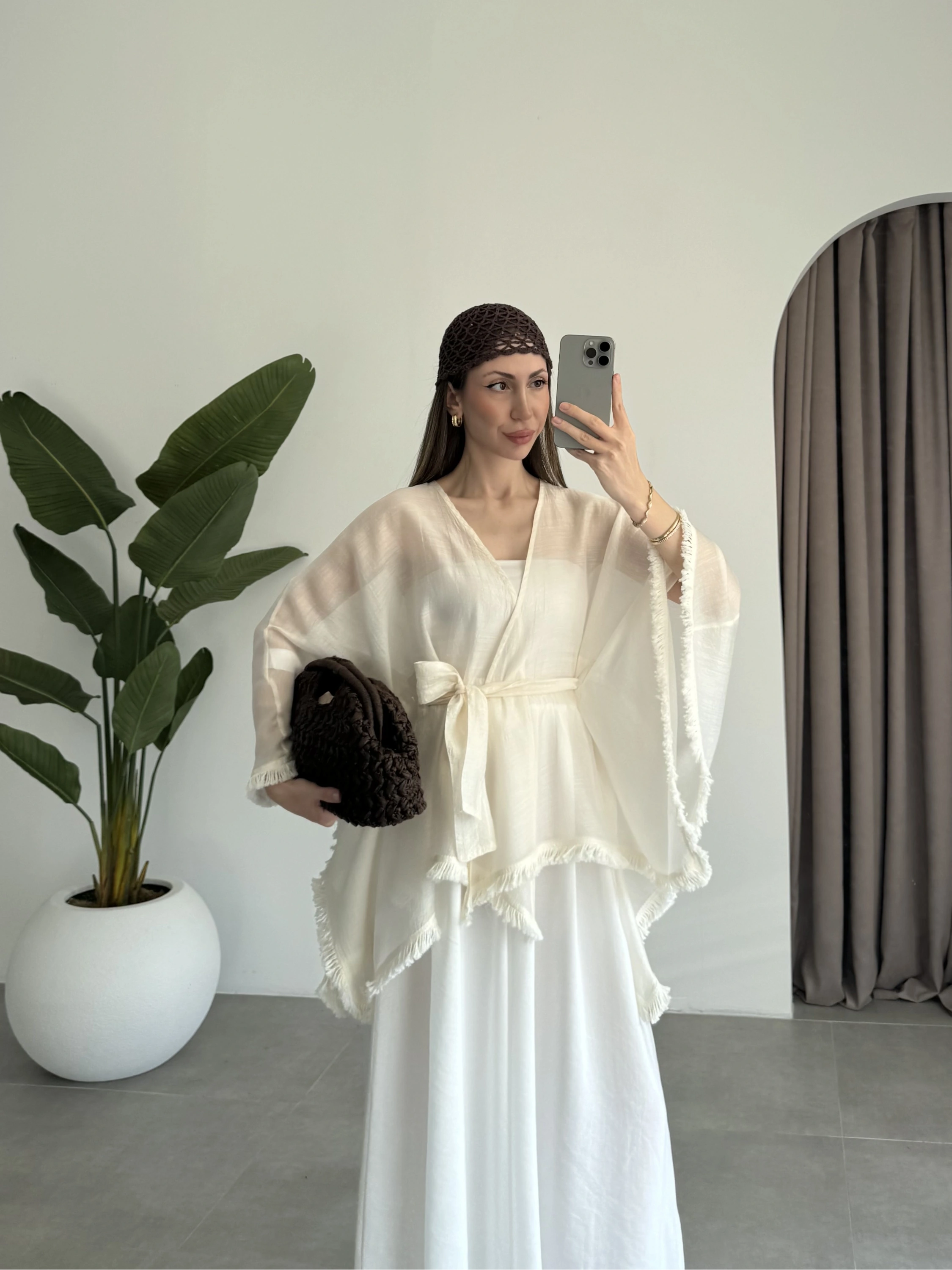 Püsküllü Kuşaklı Taş Kimono