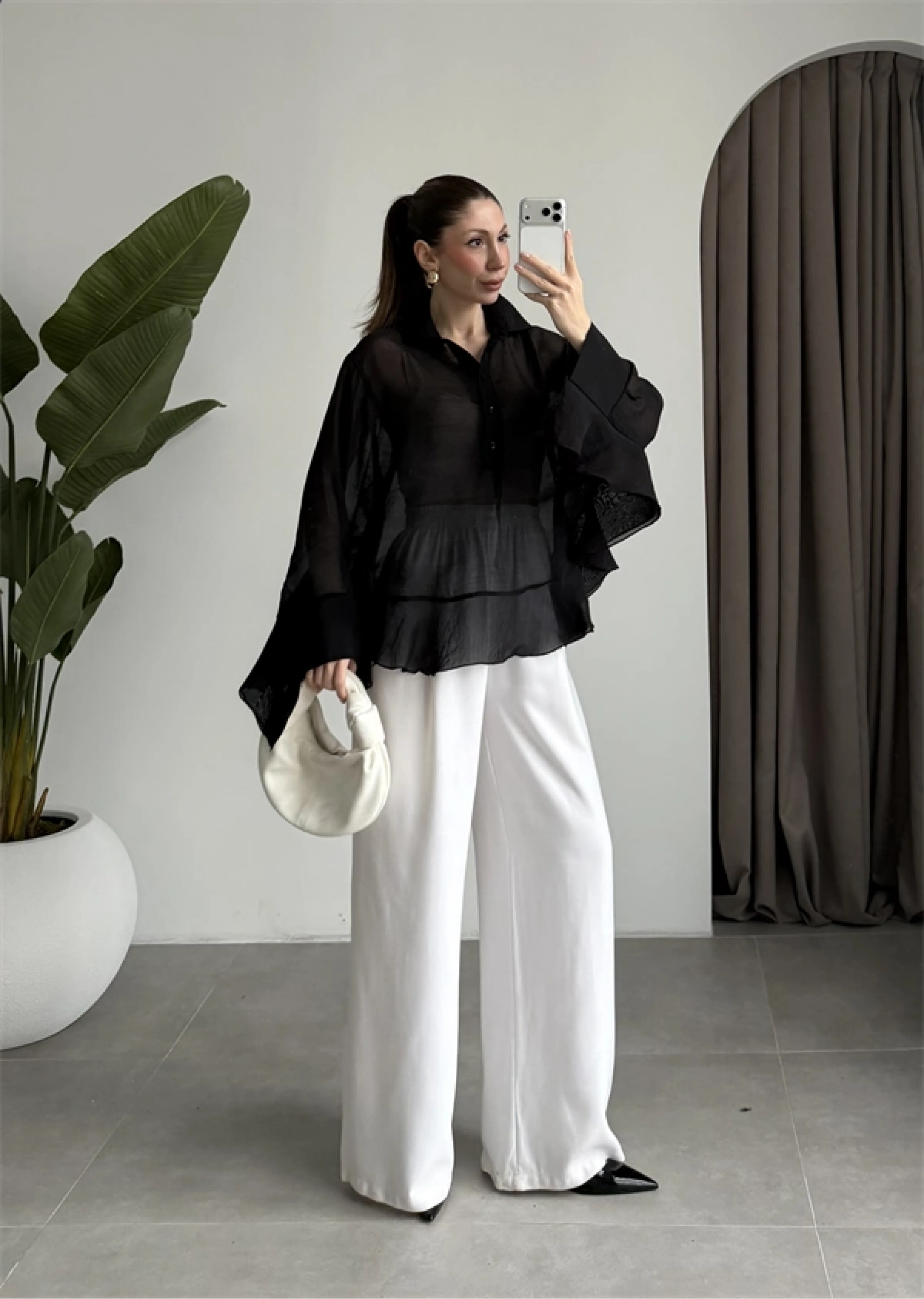 Rima Oversize Siyah Gömlek Bluz