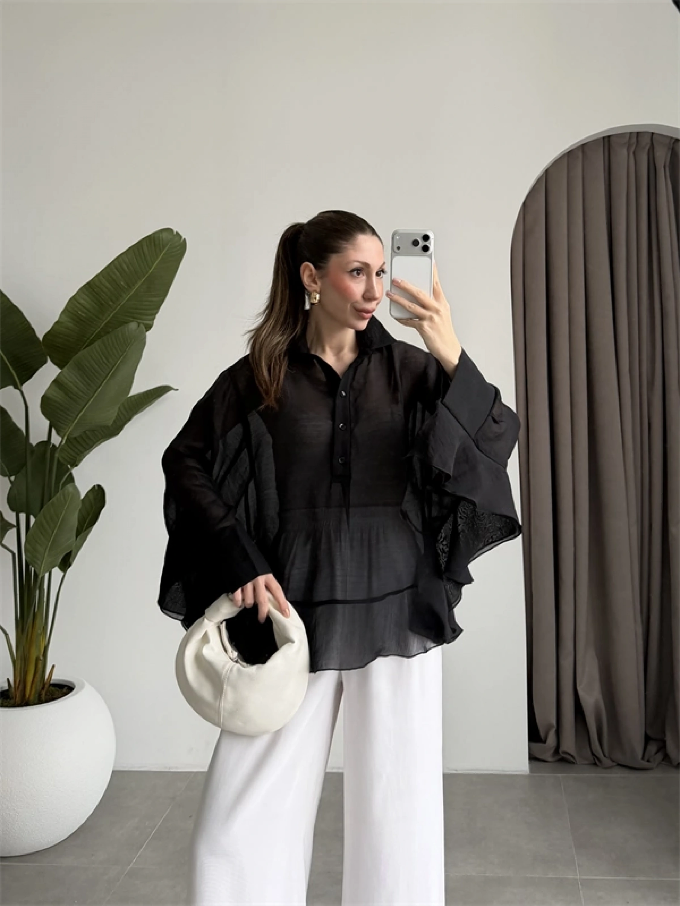 Rima Oversize Siyah Gömlek Bluz