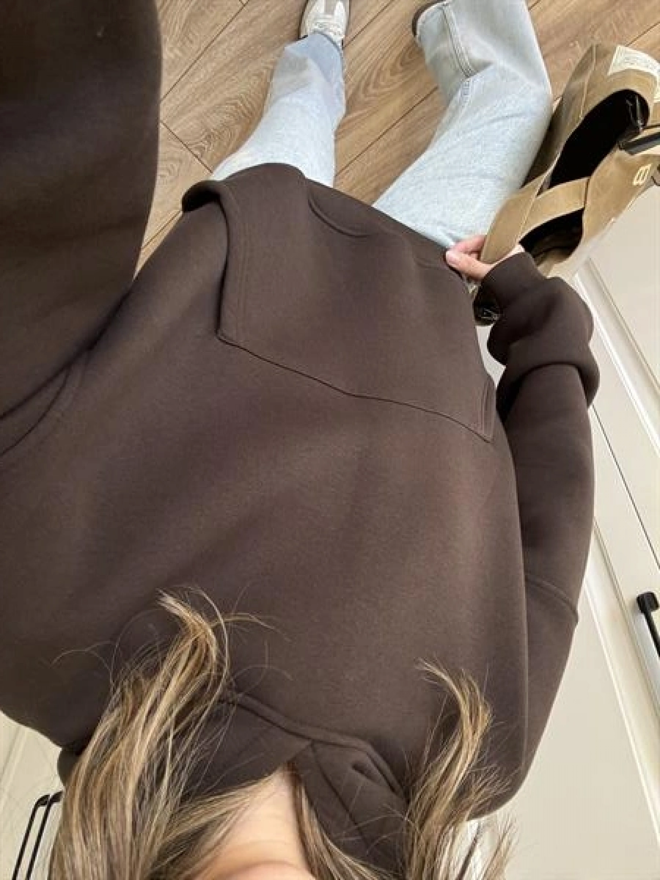 Şardonlu Oversize Kahve Sweatshirt