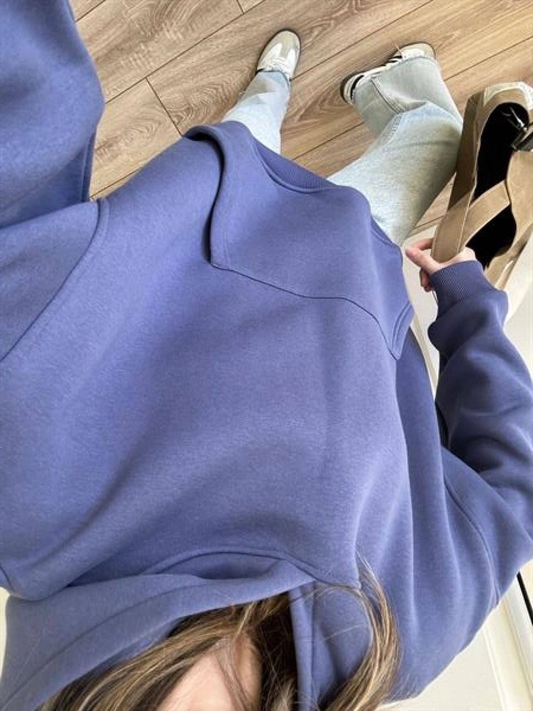 Şardonlu Oversize Mavi Sweatshirt