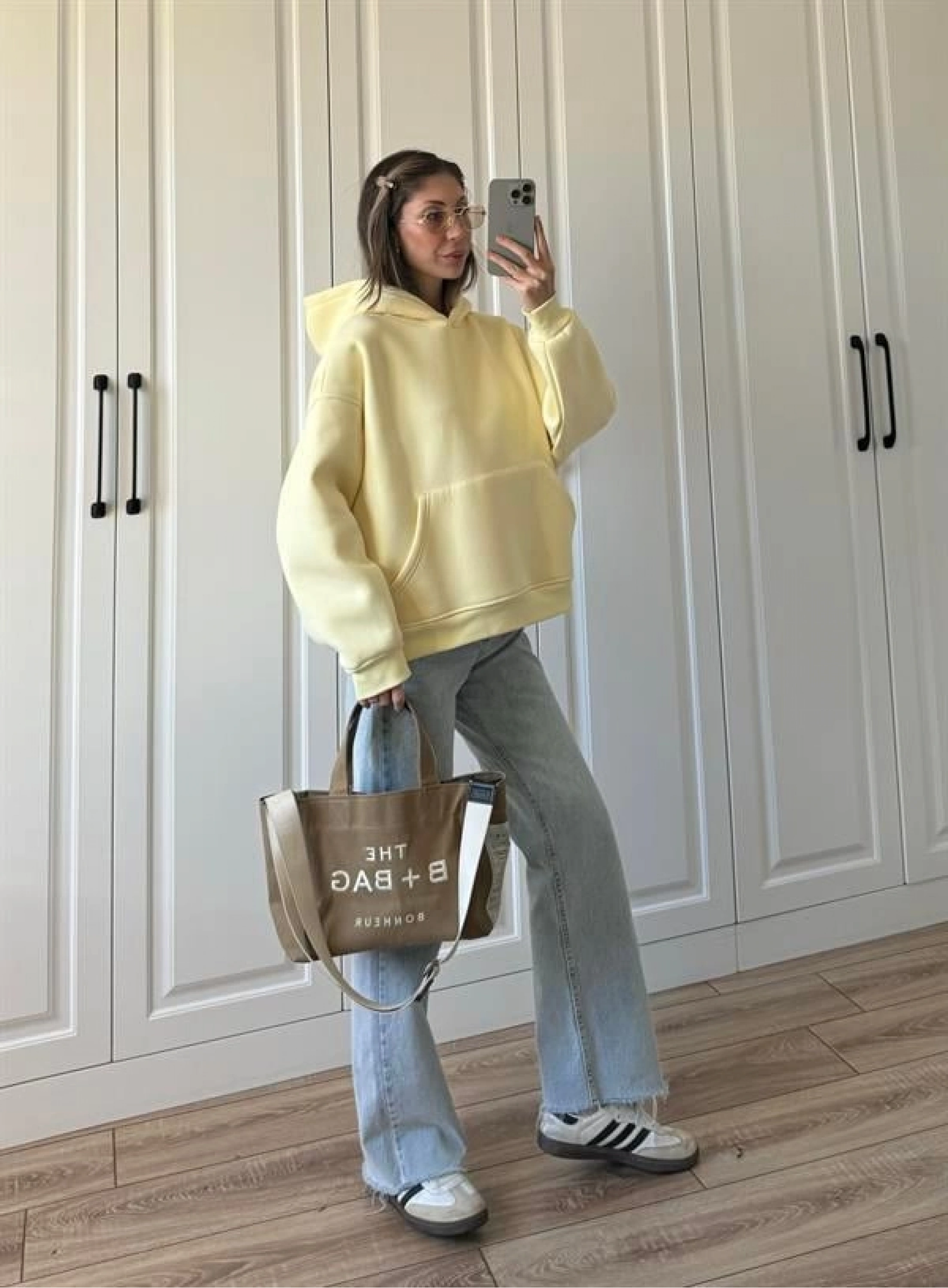 Şardonlu Oversize Sarı Sweatshirt