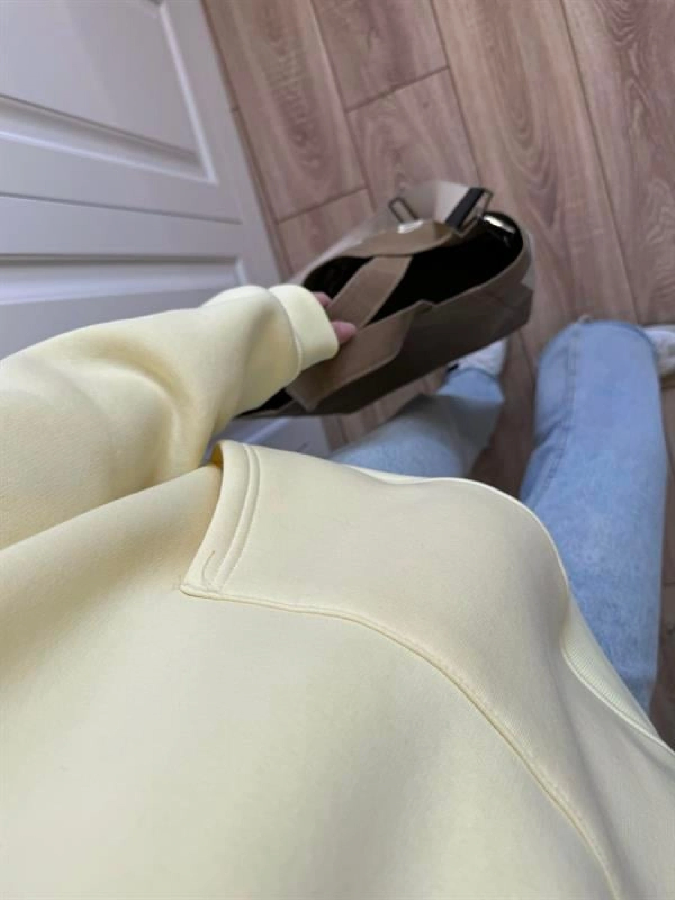 Şardonlu Oversize Sarı Sweatshirt