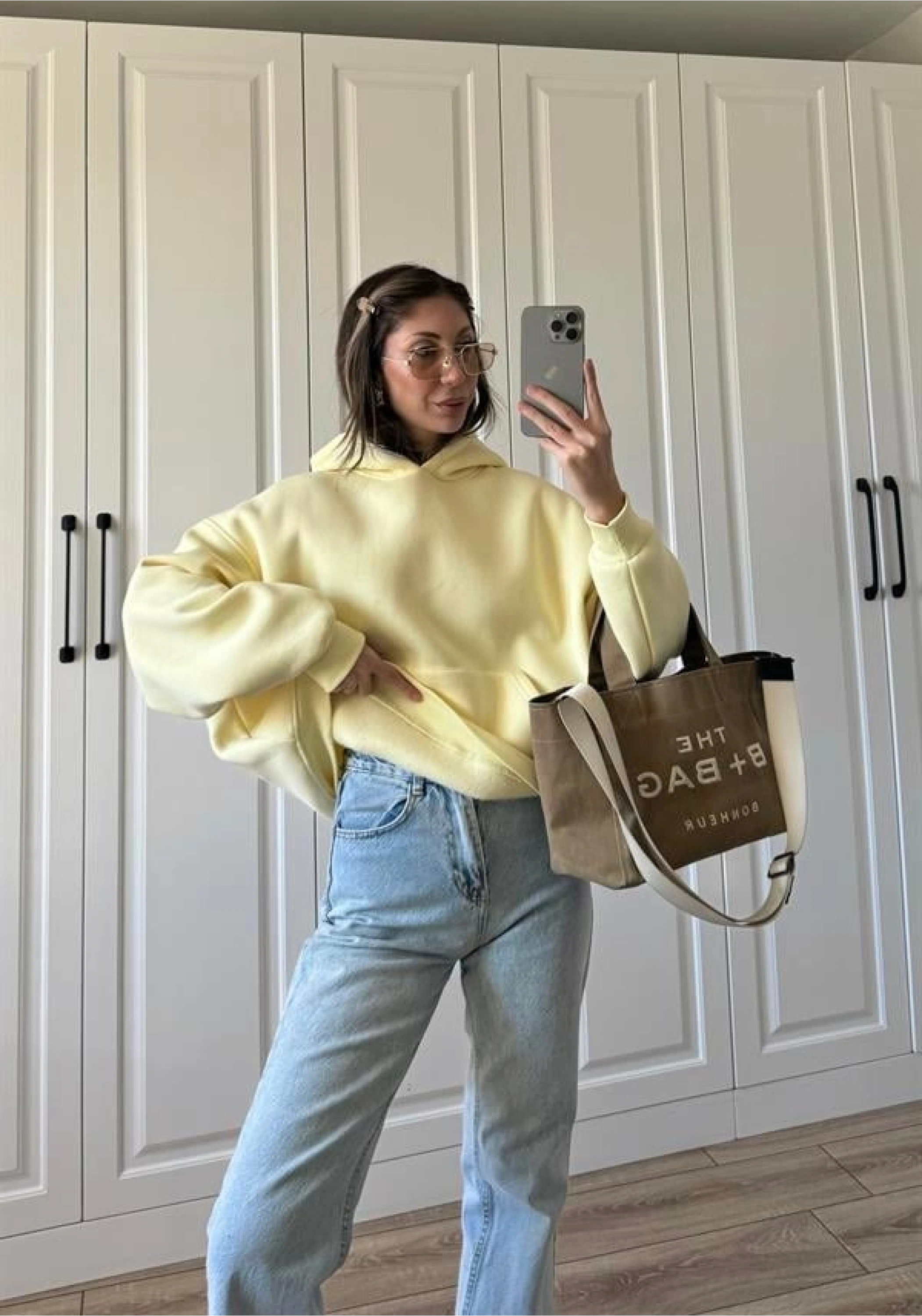 Şardonlu Oversize Sarı Sweatshirt