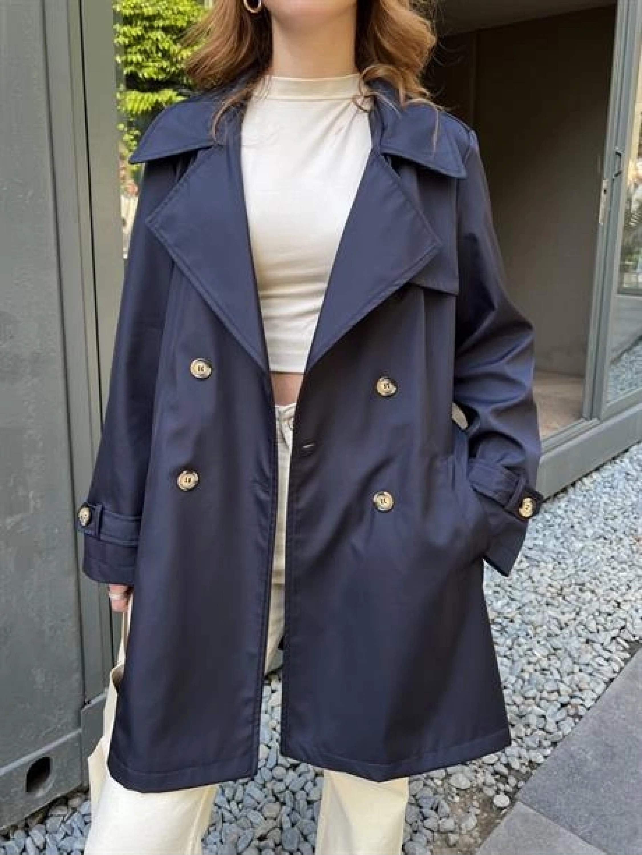 Stradi Model Lacivert Astarlı Trençkot