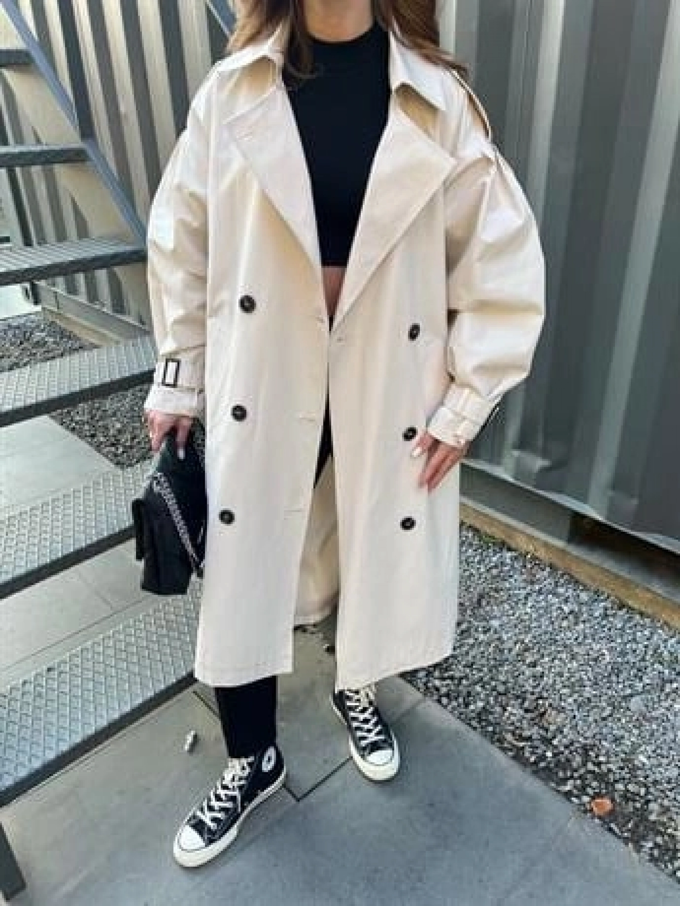 Taş Renk Oversize Astarlı Trençkot