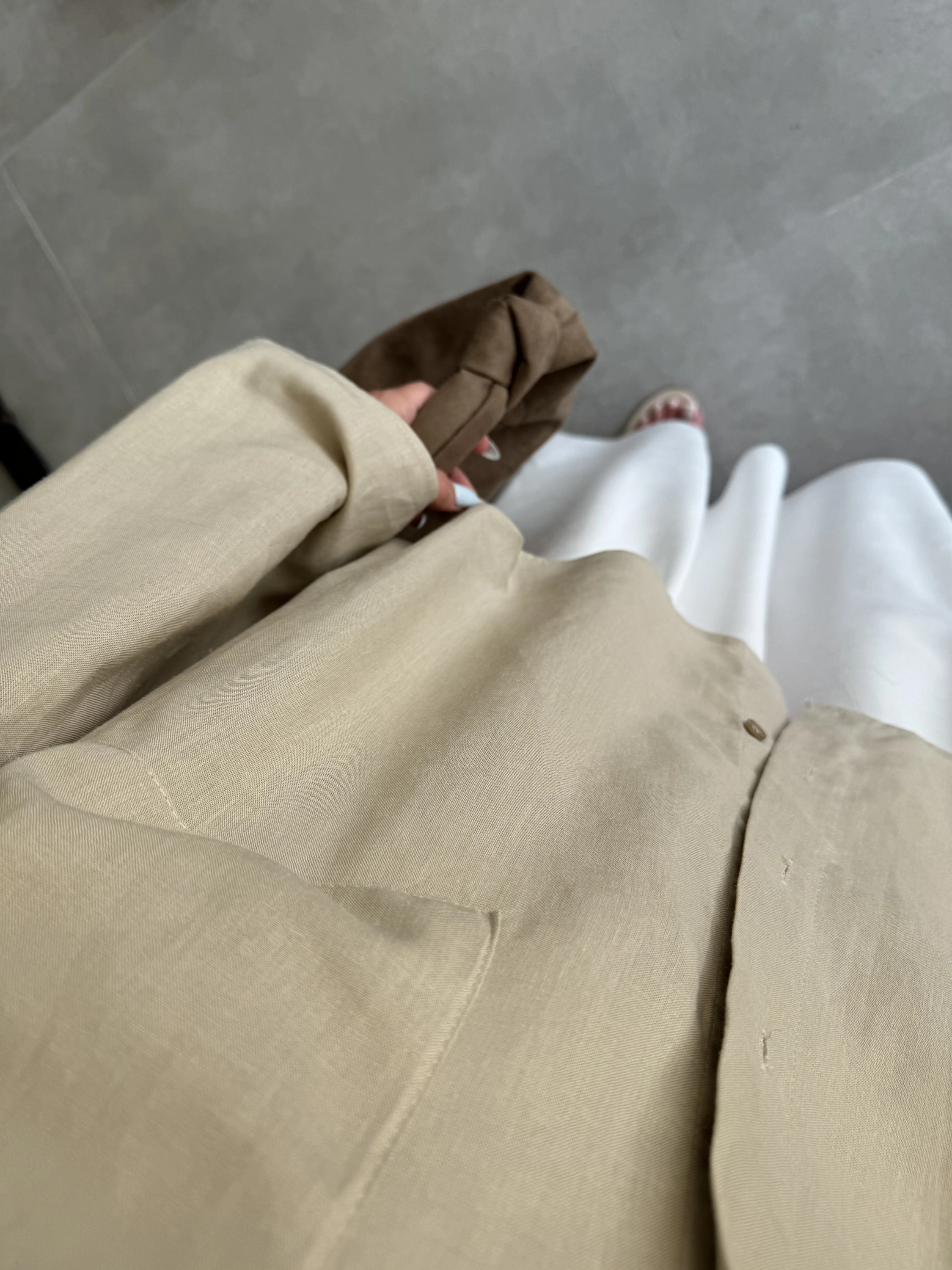 Tek Cepli Keten Oversize Taş Gömlek