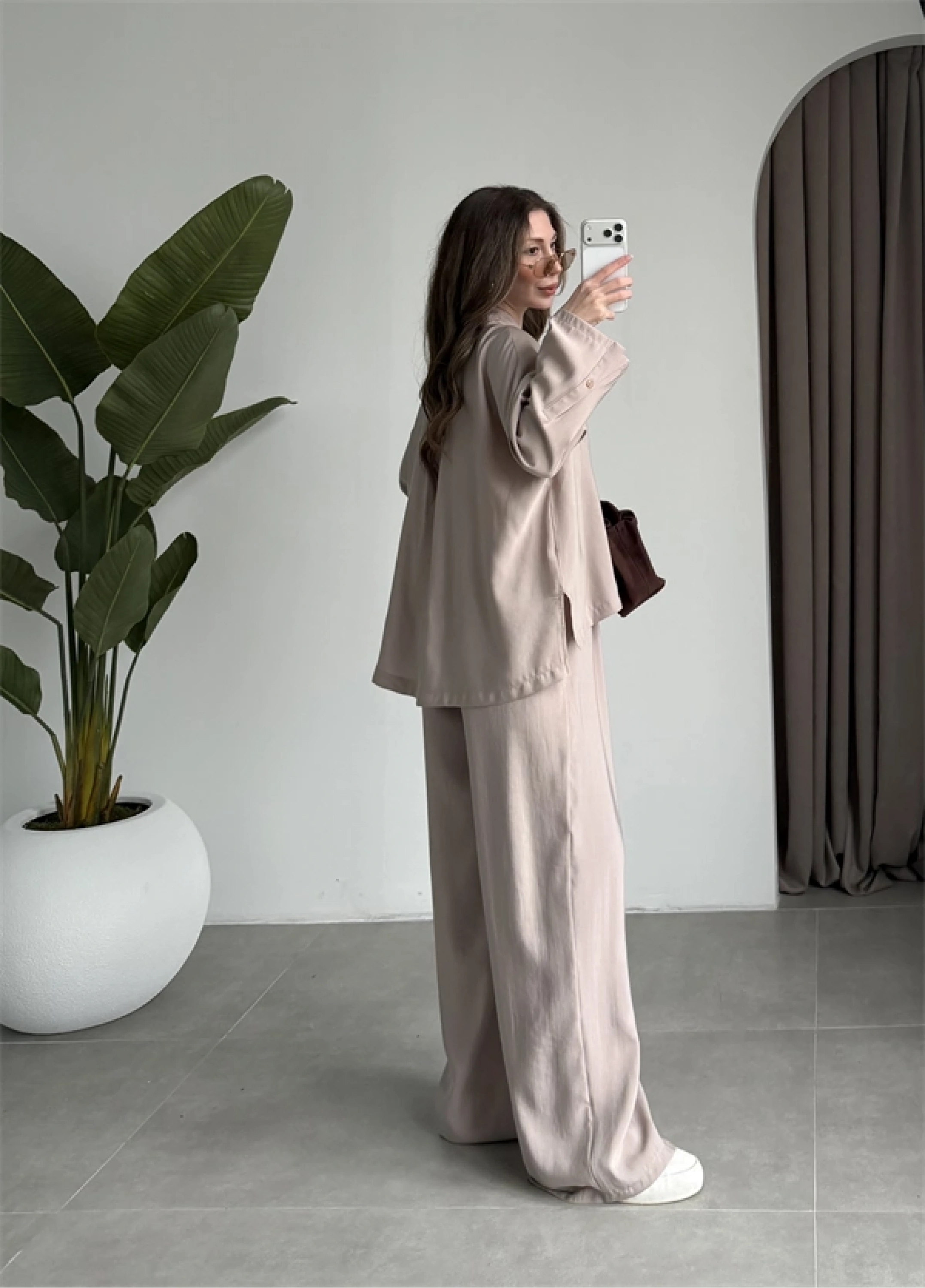 Tek Düğme Oversize Tensel Taş Takım