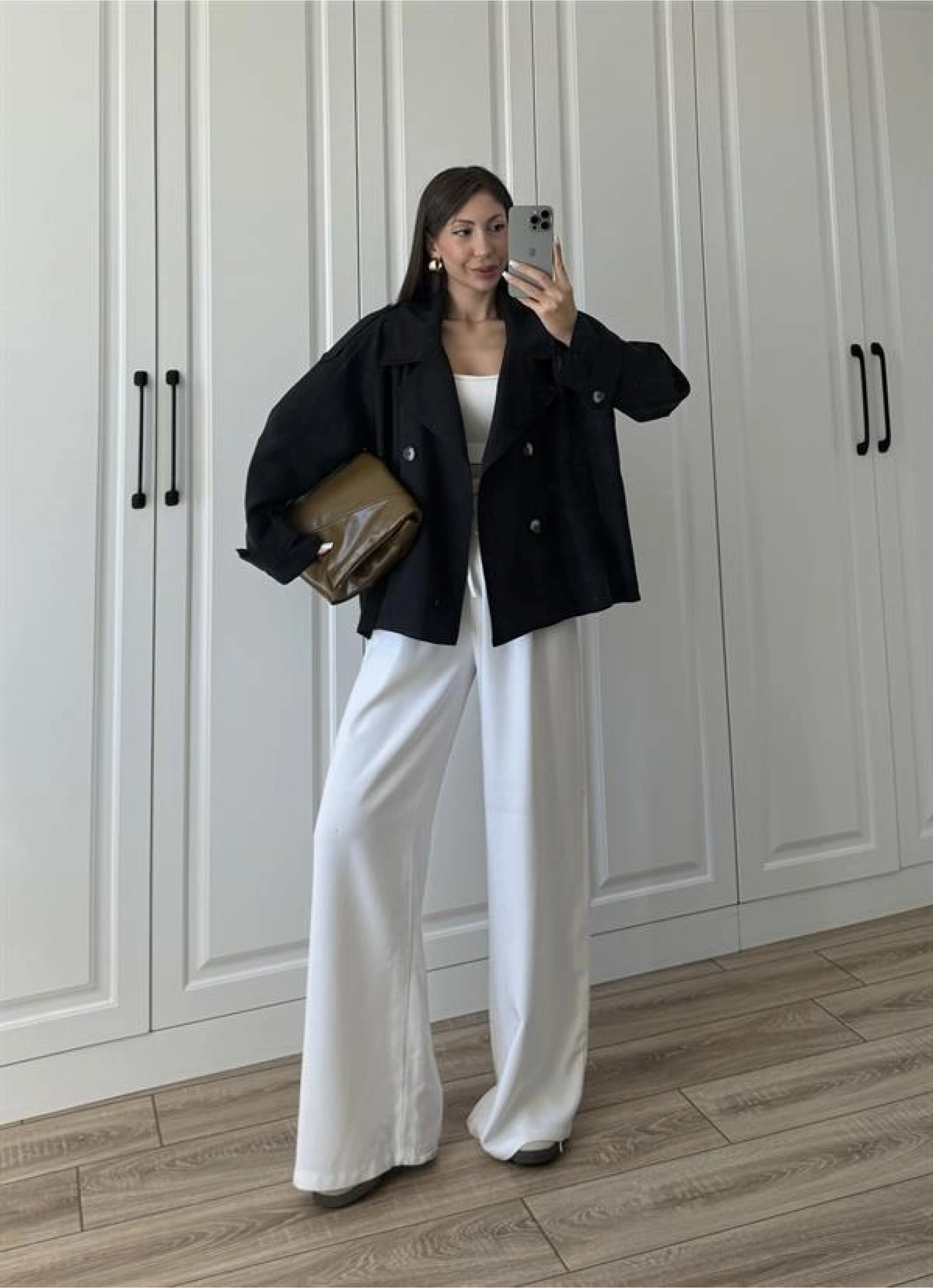 Tensel Oversize Siyah Kısa Trençkot