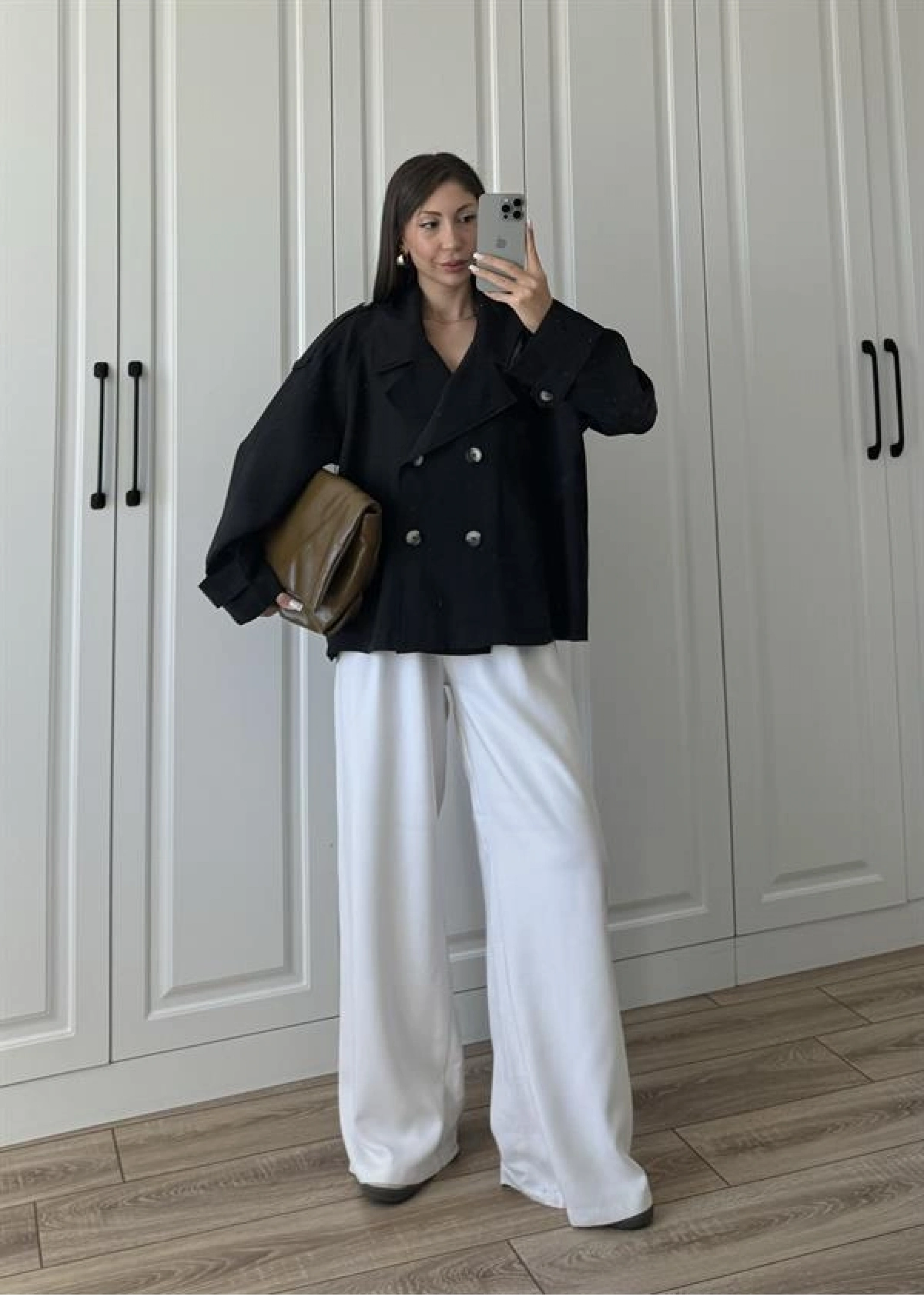 Tensel Oversize Siyah Kısa Trençkot